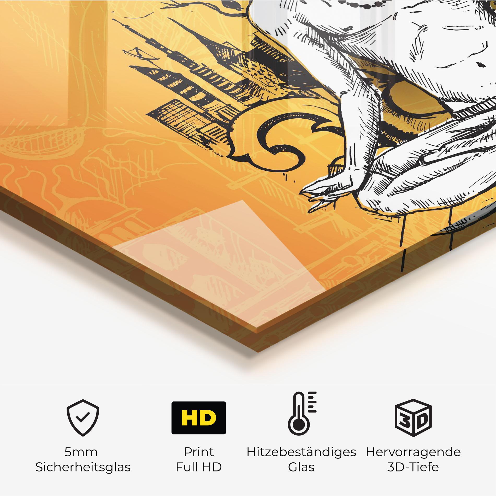 Küchenrückwand Glas Orange Meditation mockup 2