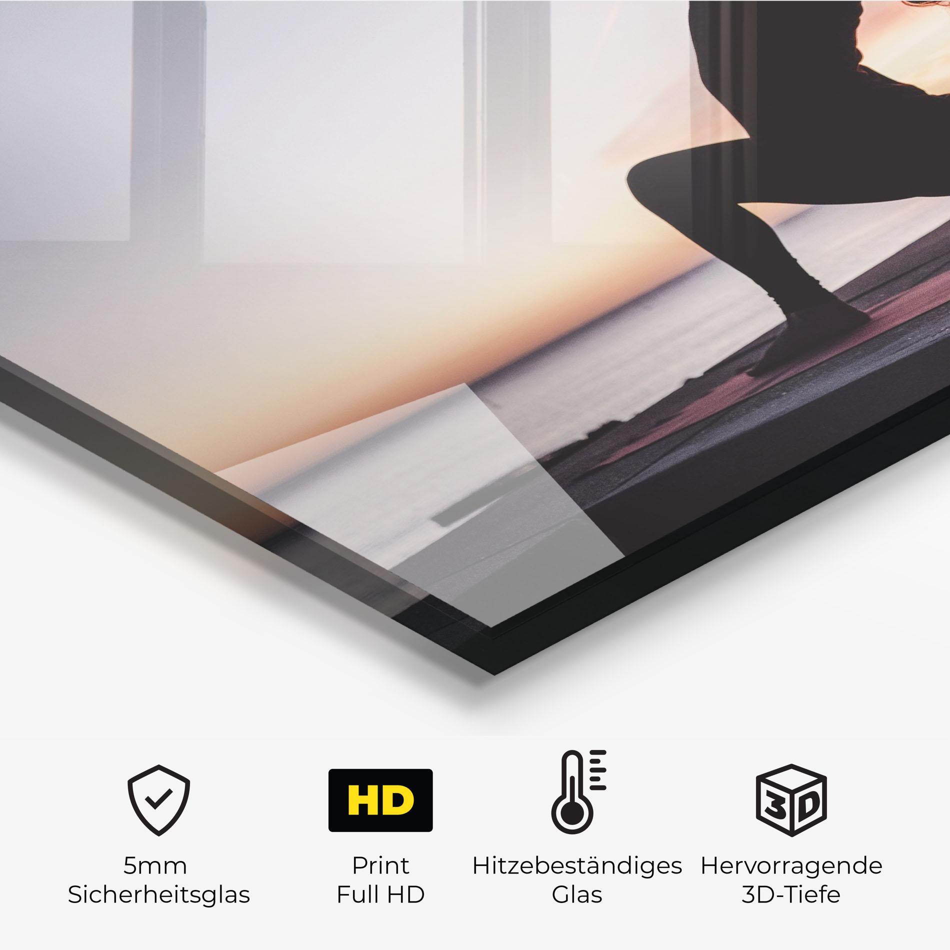 Küchenrückwand Glas Purple Sky Yoga mockup 2