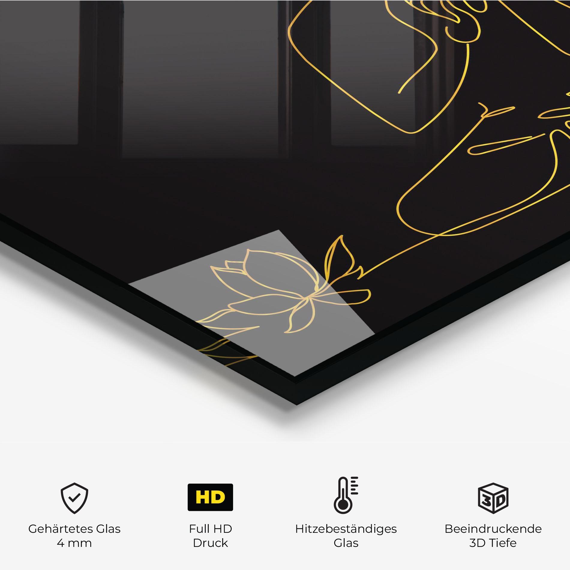 Küchenrückwand Glas Buddha Gold Line mockup 2