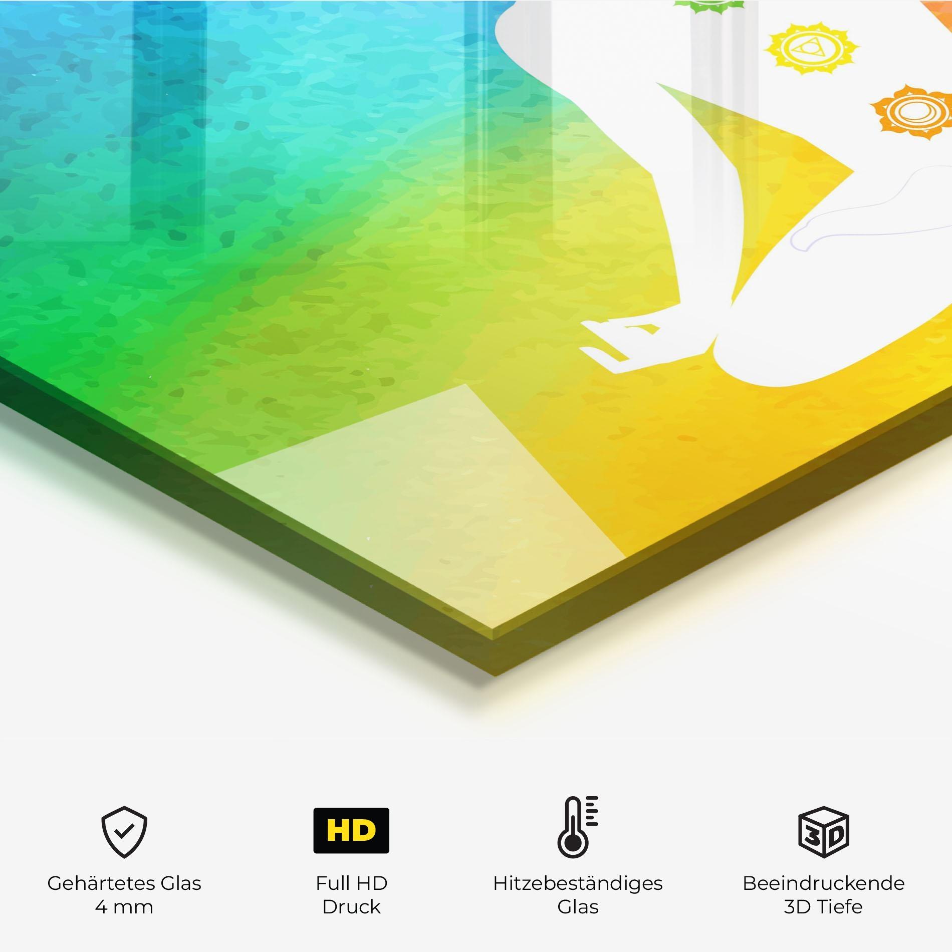 Küchenrückwand Glas Colorful Yoga Pose mockup 2