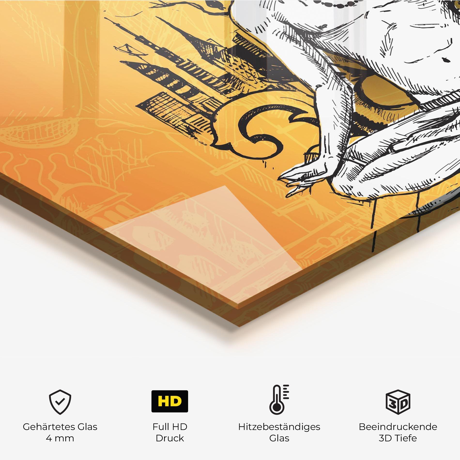 Küchenrückwand Glas Orange Meditation mockup 2