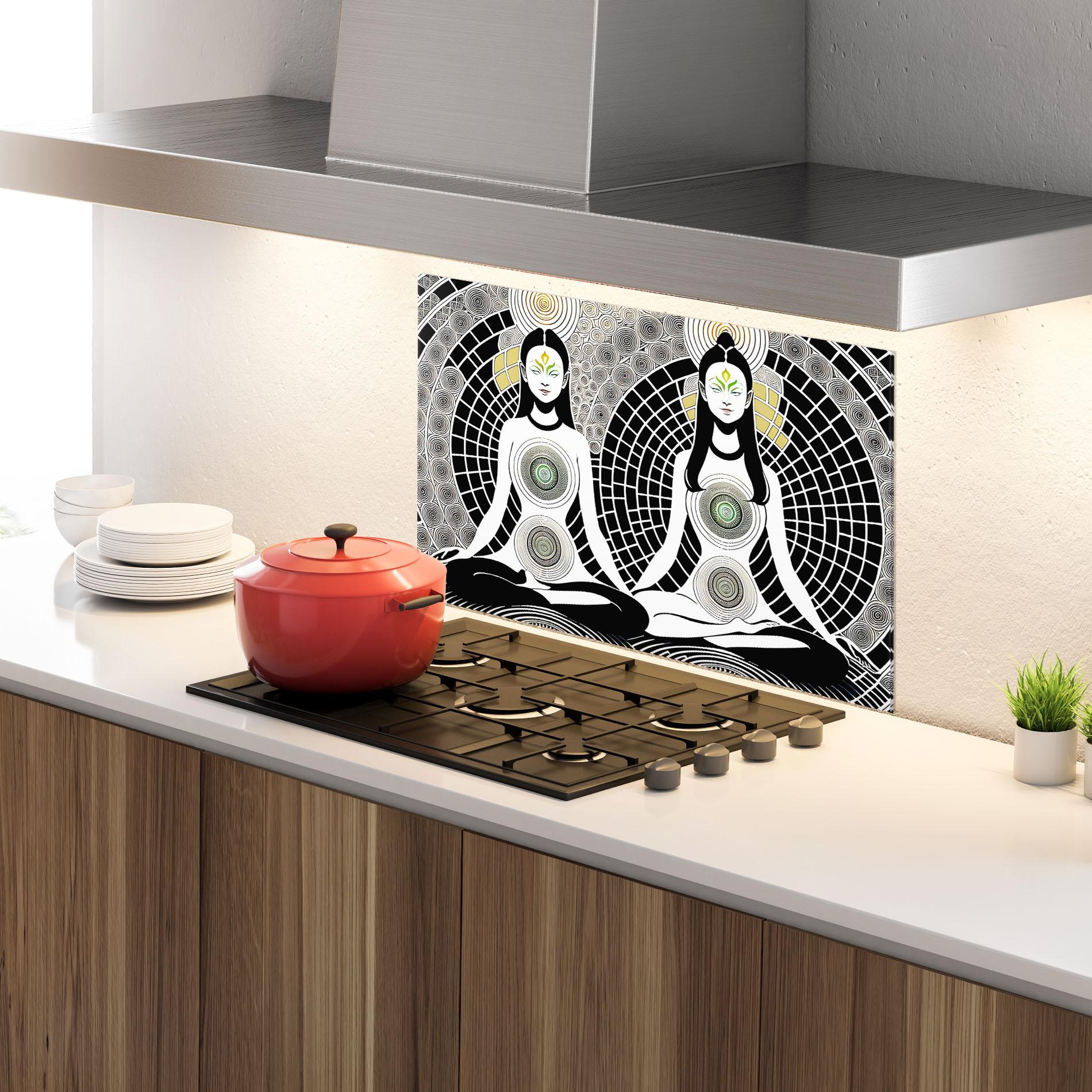 Küchenrückwand Glas Clolorful Meditation mockup 4