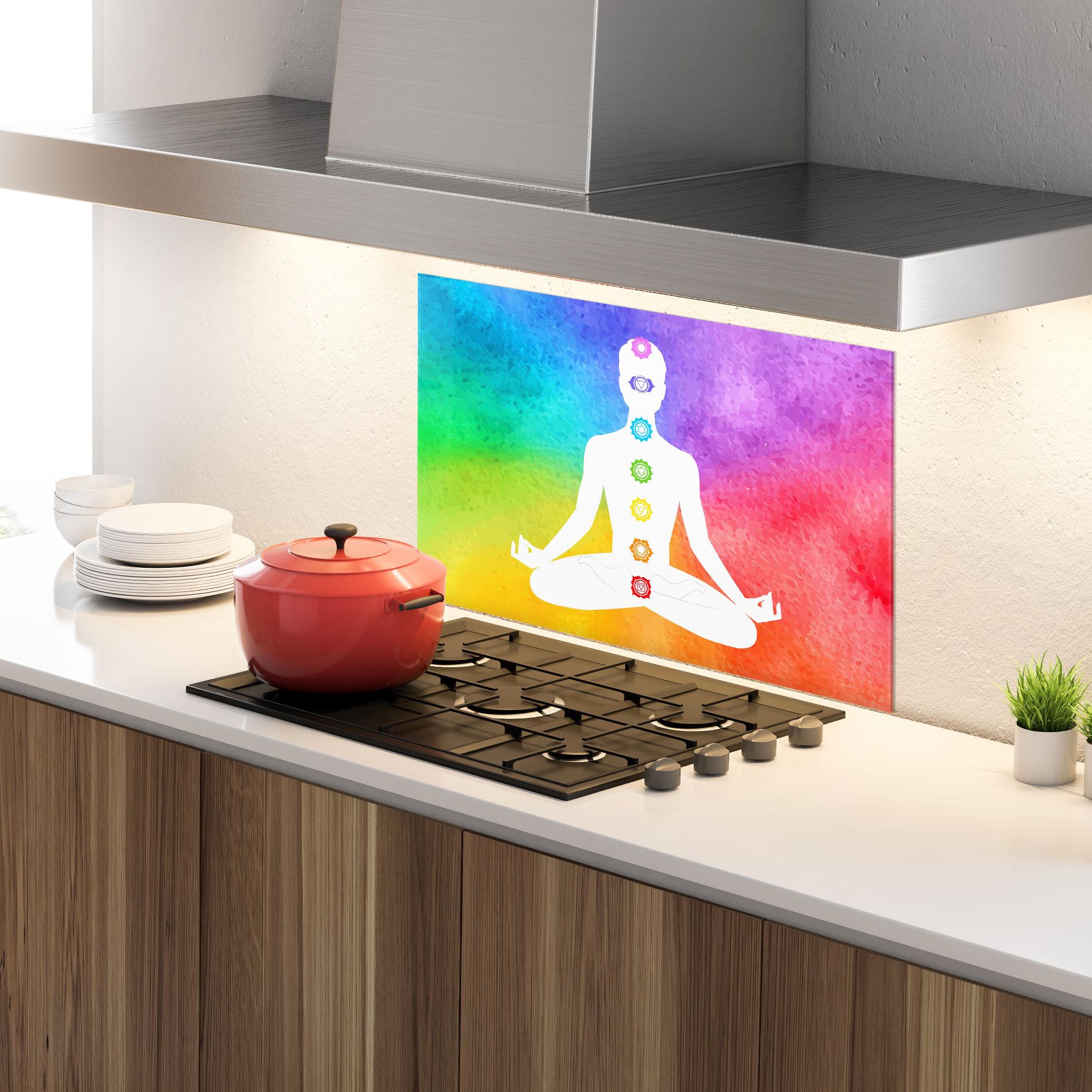 Küchenrückwand Glas Colorful Yoga Pose mockup 4
