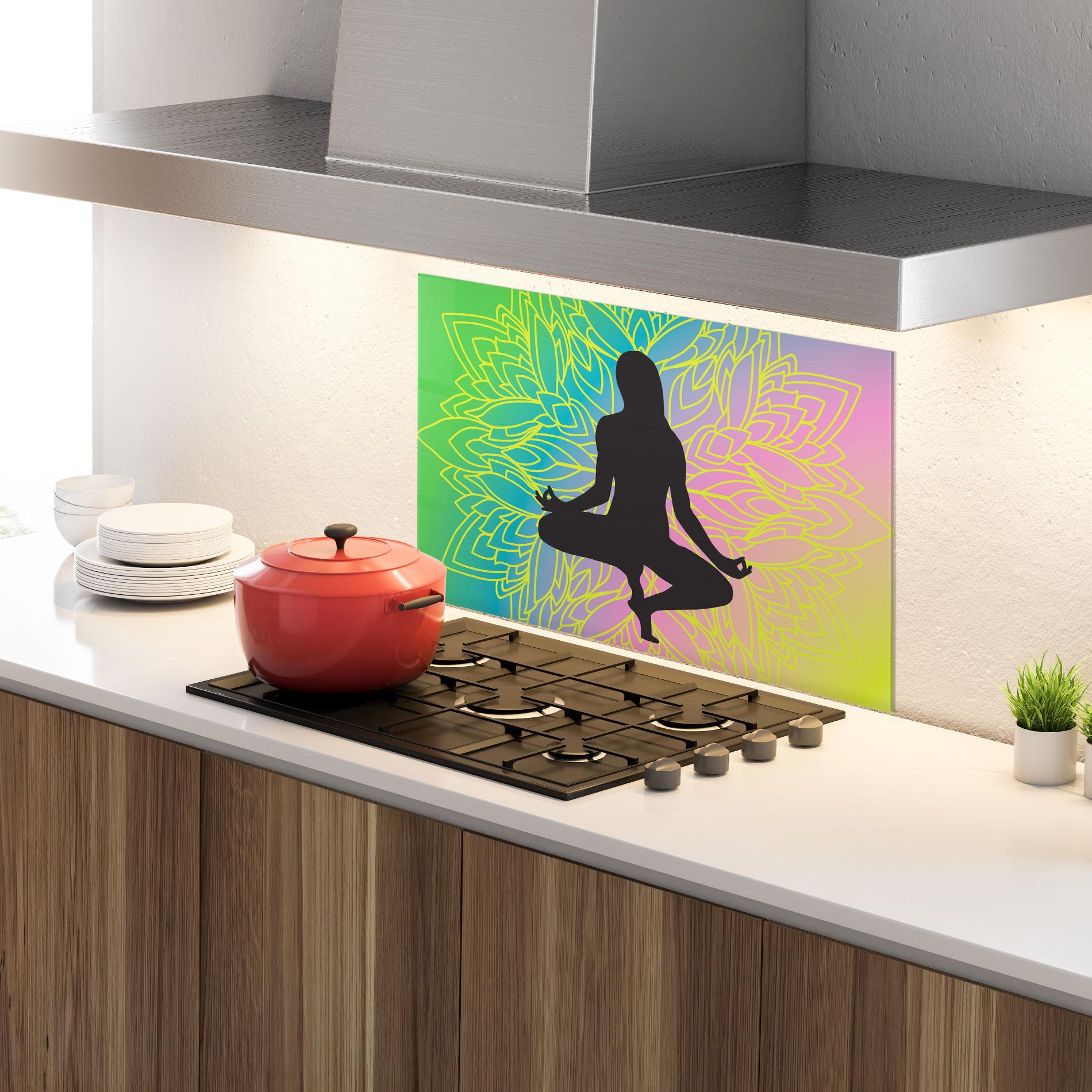 Küchenrückwand Glas Peace Yoga 01 mockup 4