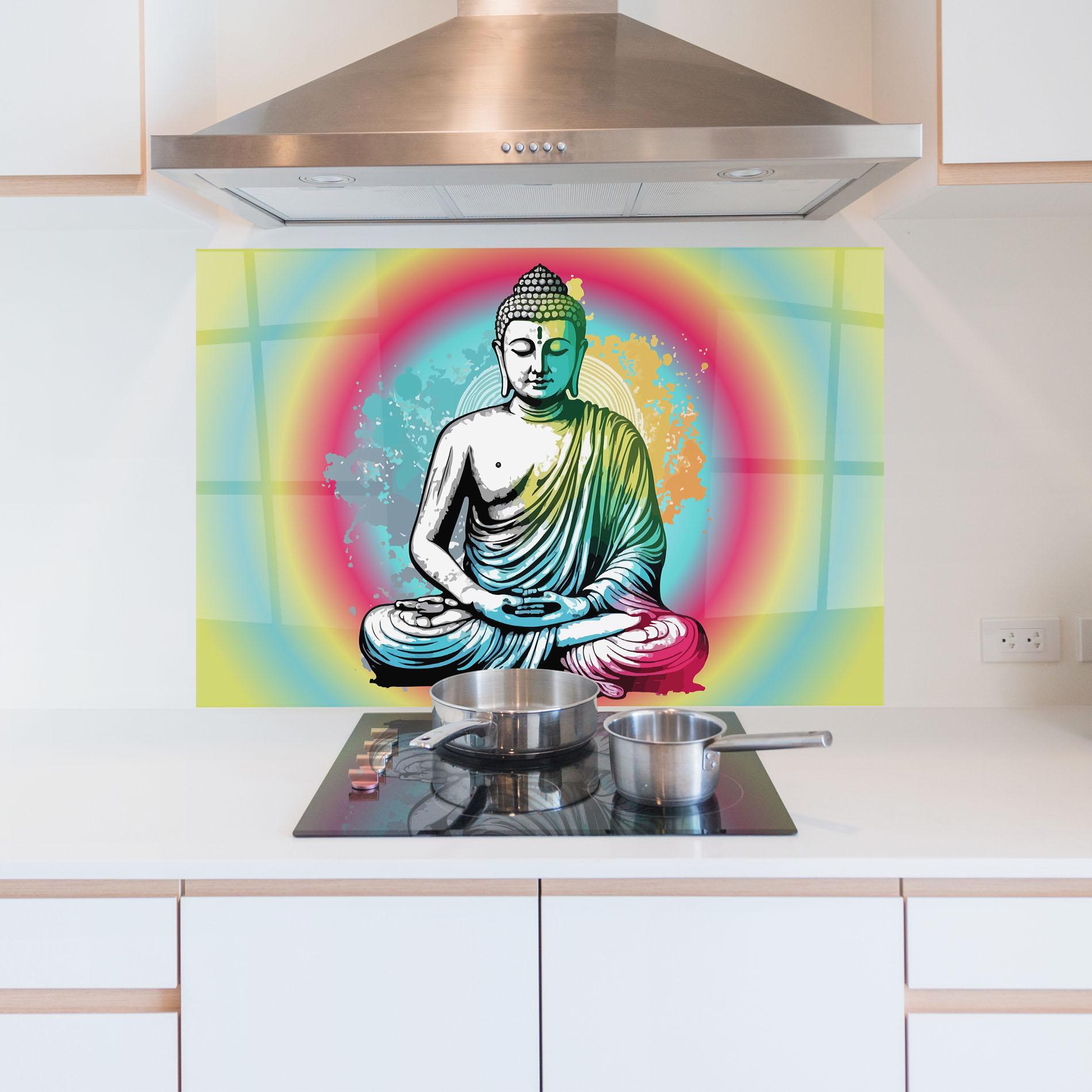 Küchenrückwand Glas Budha Yoga mockup 5