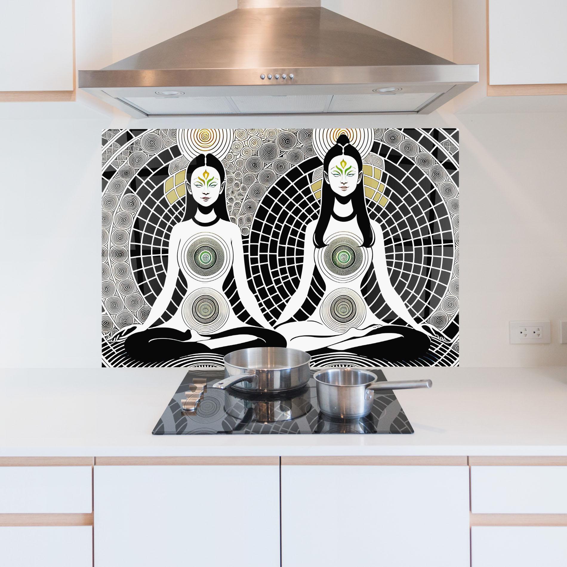 Küchenrückwand Glas Clolorful Meditation mockup 5