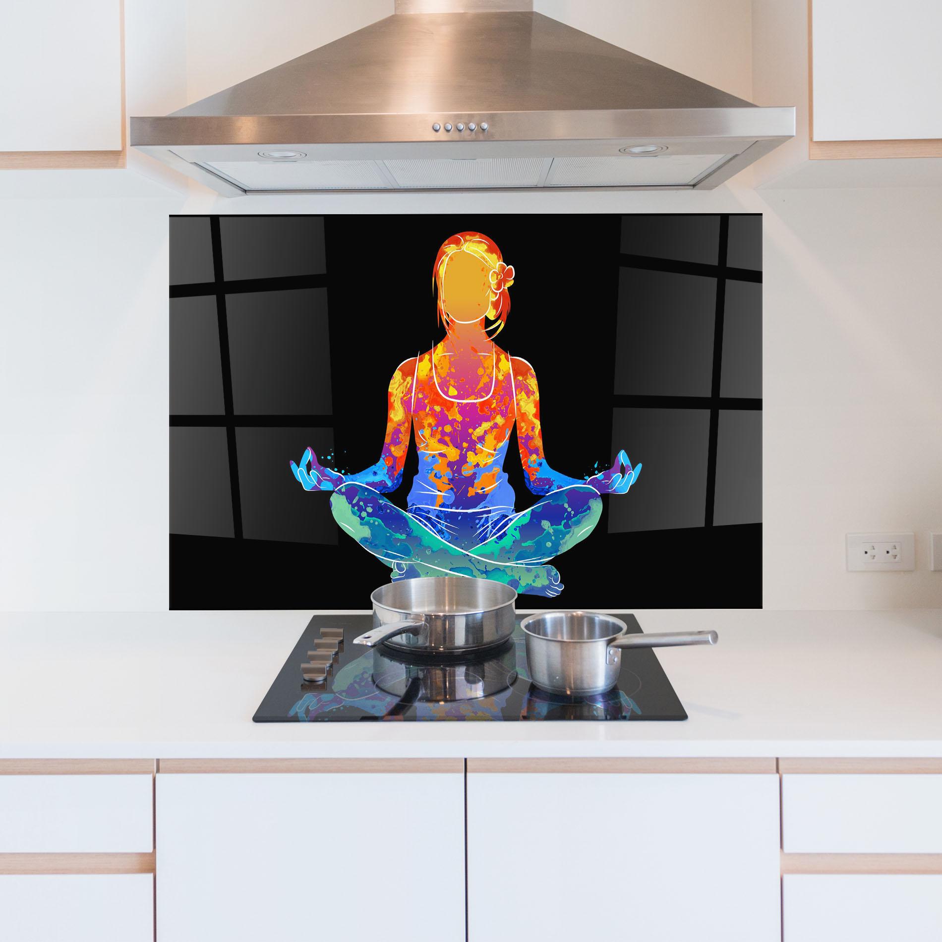 Küchenrückwand Glas Colorful Meditation mockup 5