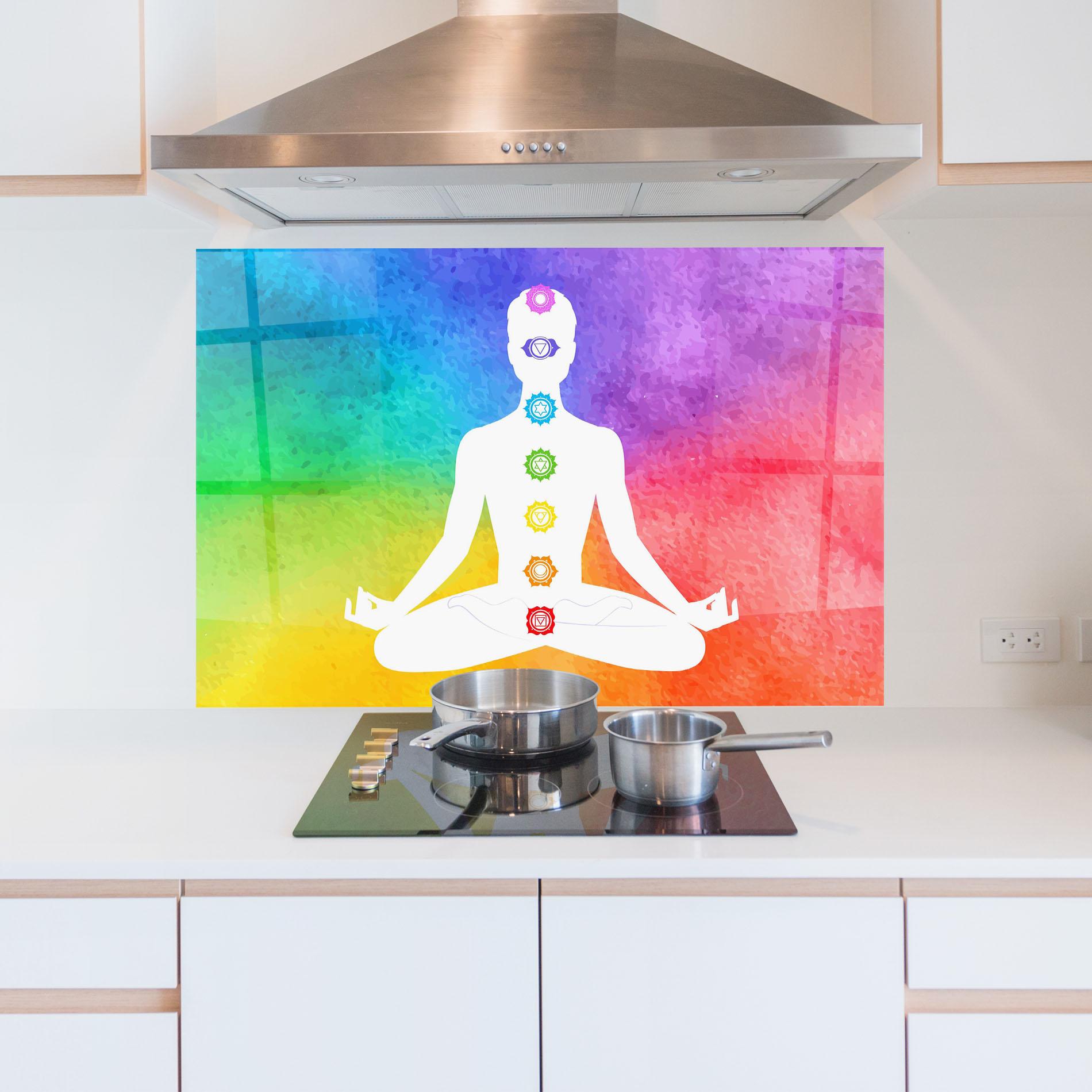 Küchenrückwand Glas Colorful Yoga Pose mockup 5
