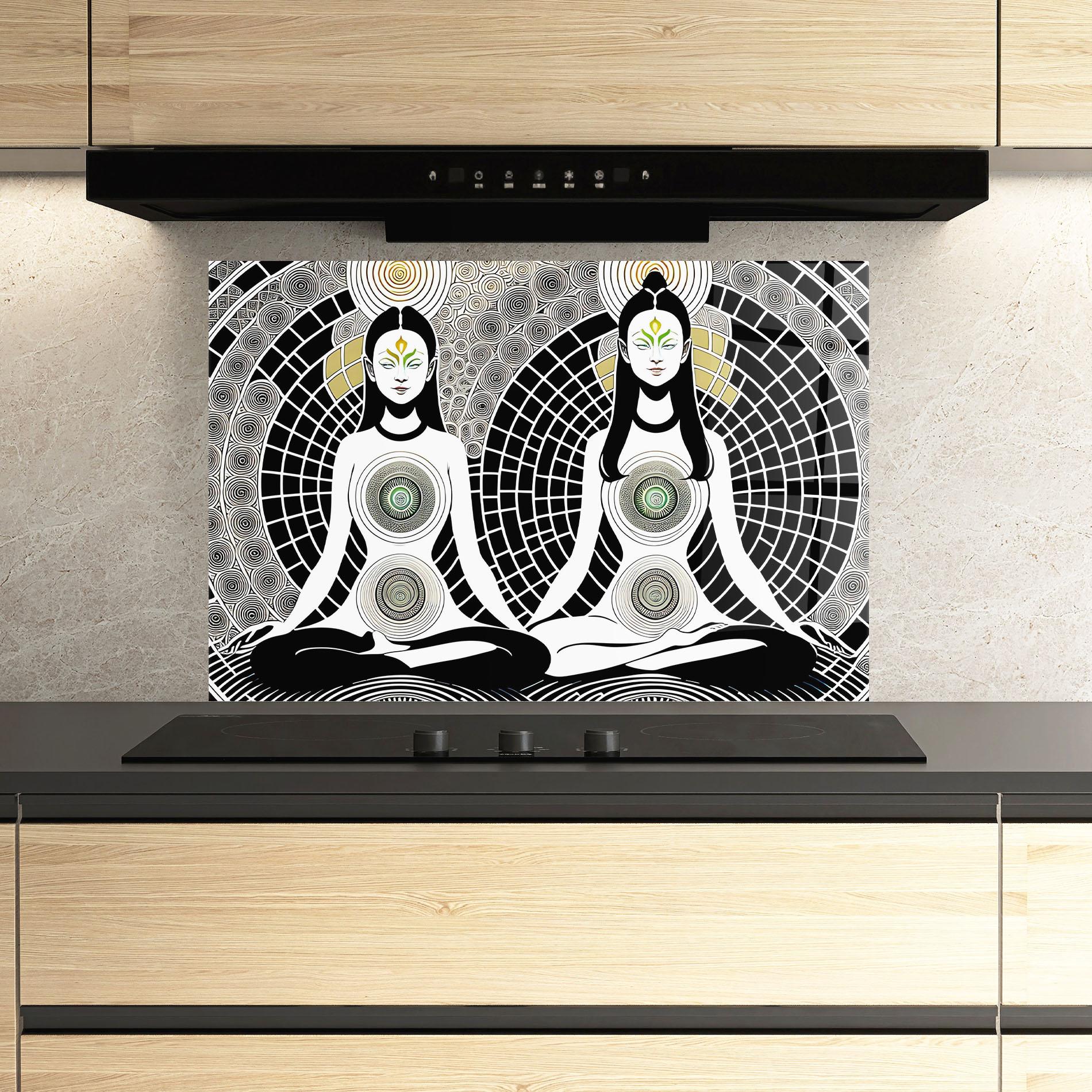 Küchenrückwand Glas Clolorful Meditation mockup 3