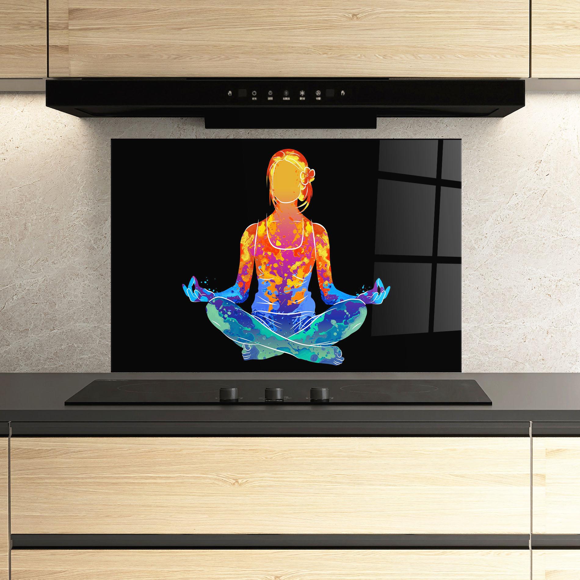 Küchenrückwand Glas Colorful Meditation mockup 3