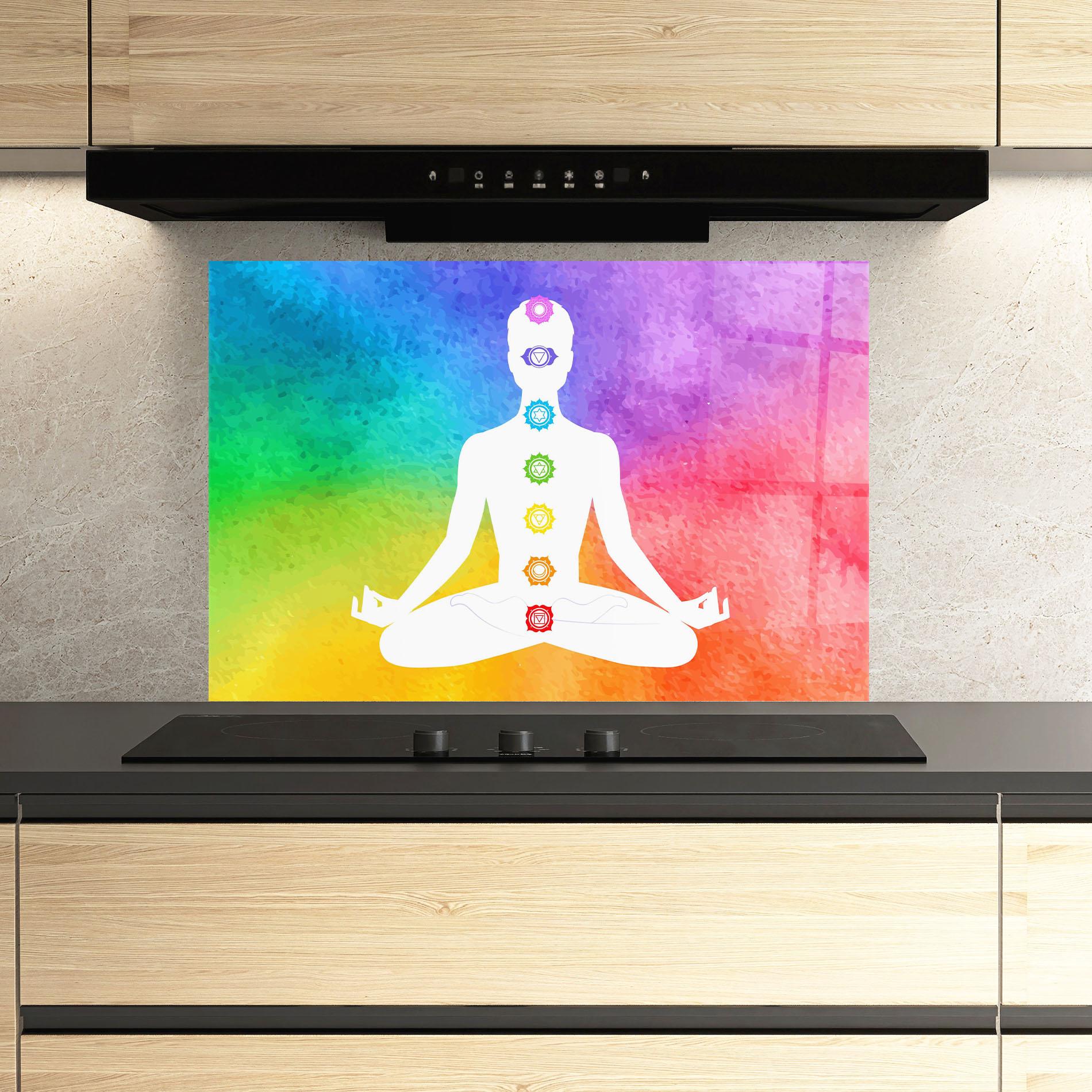 Küchenrückwand Glas Colorful Yoga Pose mockup 3