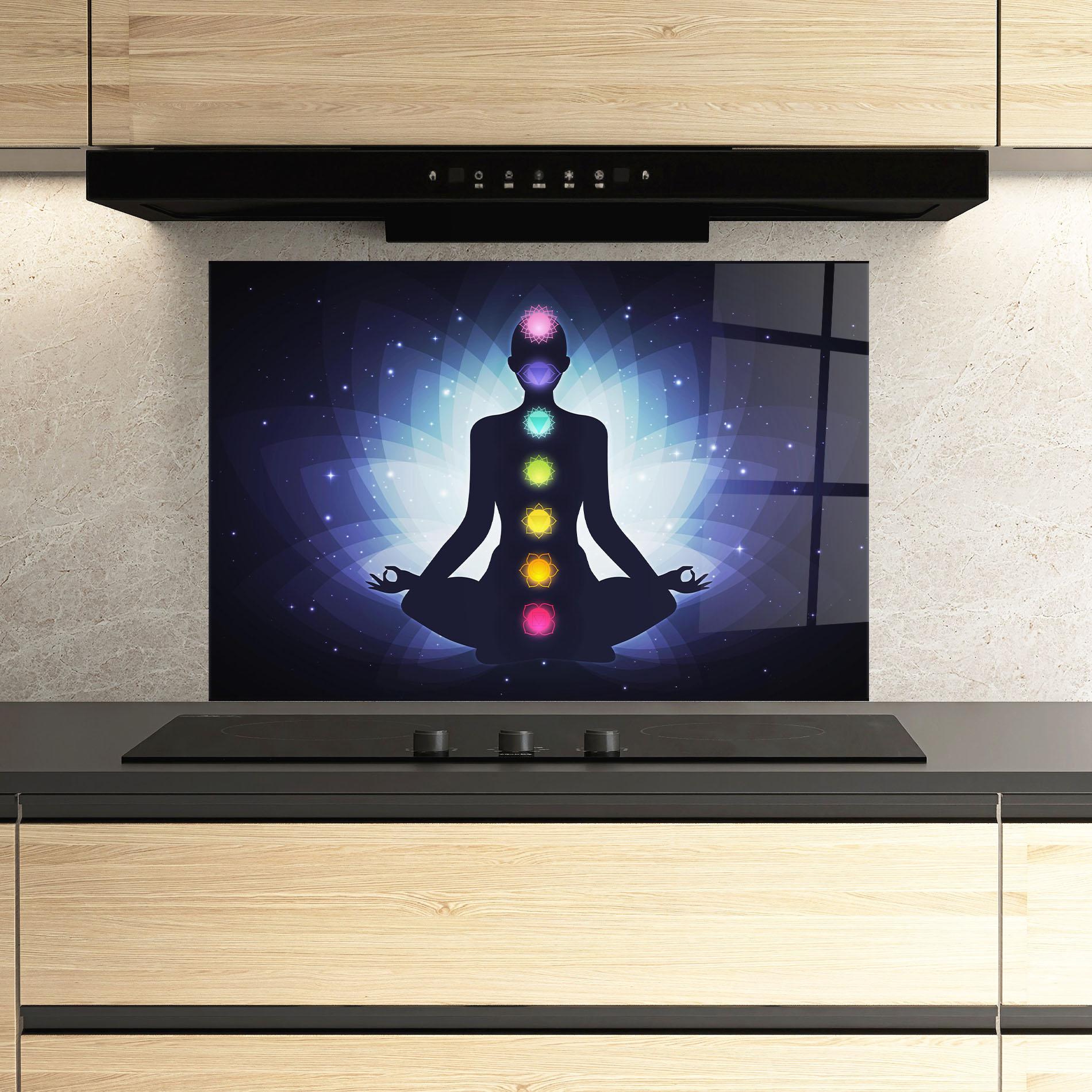 Küchenrückwand Glas Flower Meditation mockup 3