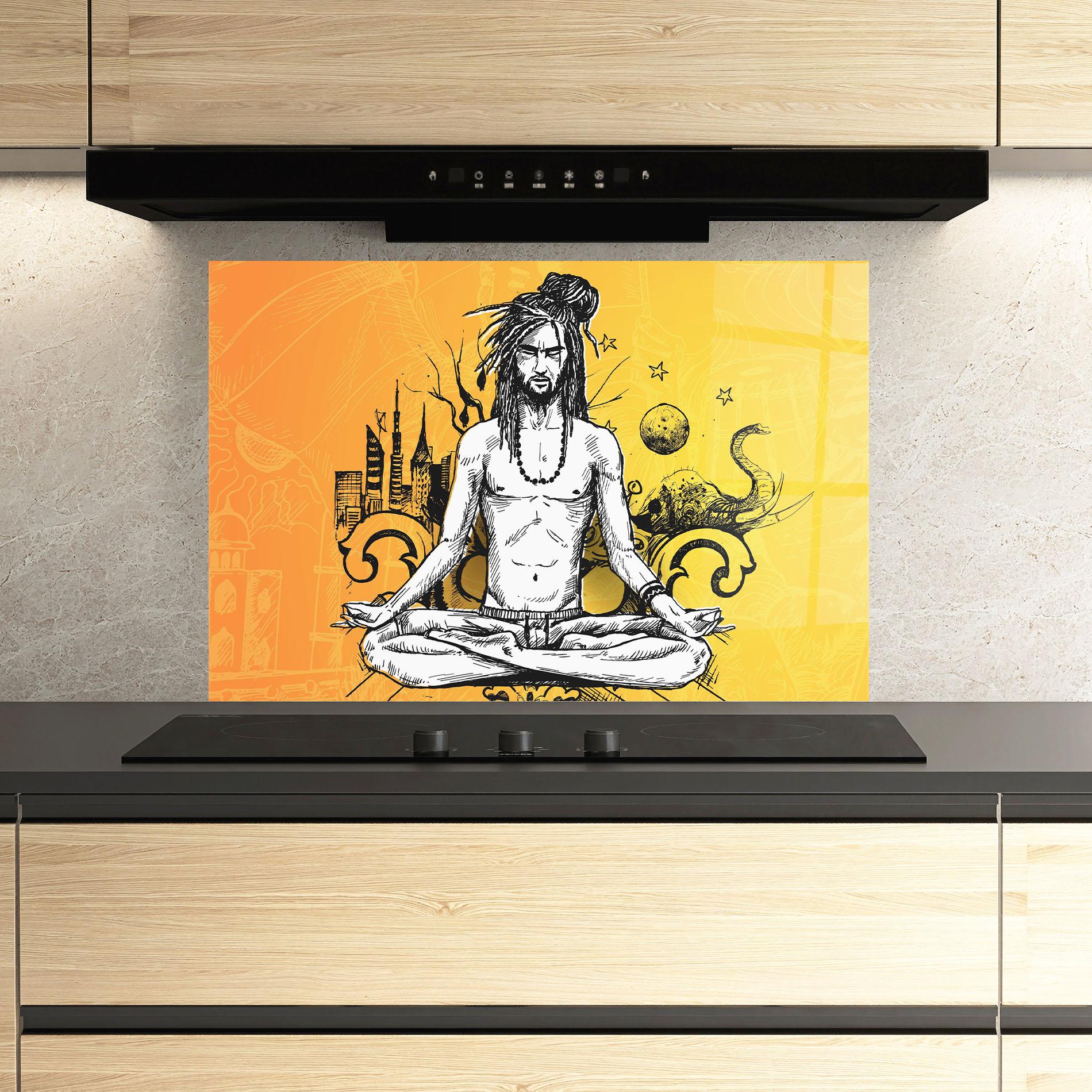 Küchenrückwand Glas Orange Meditation mockup 3