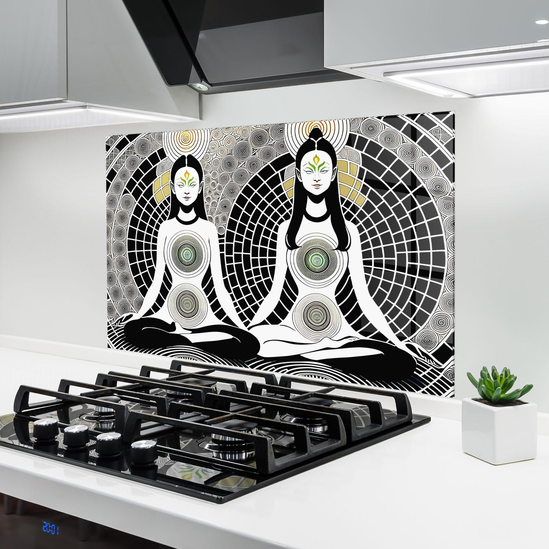 Küchenrückwand Glas Clolorful Meditation mockup 6