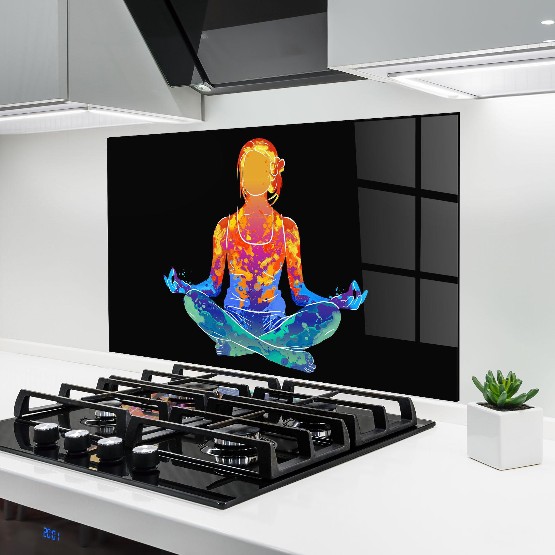 Küchenrückwand Glas Colorful Meditation mockup 6