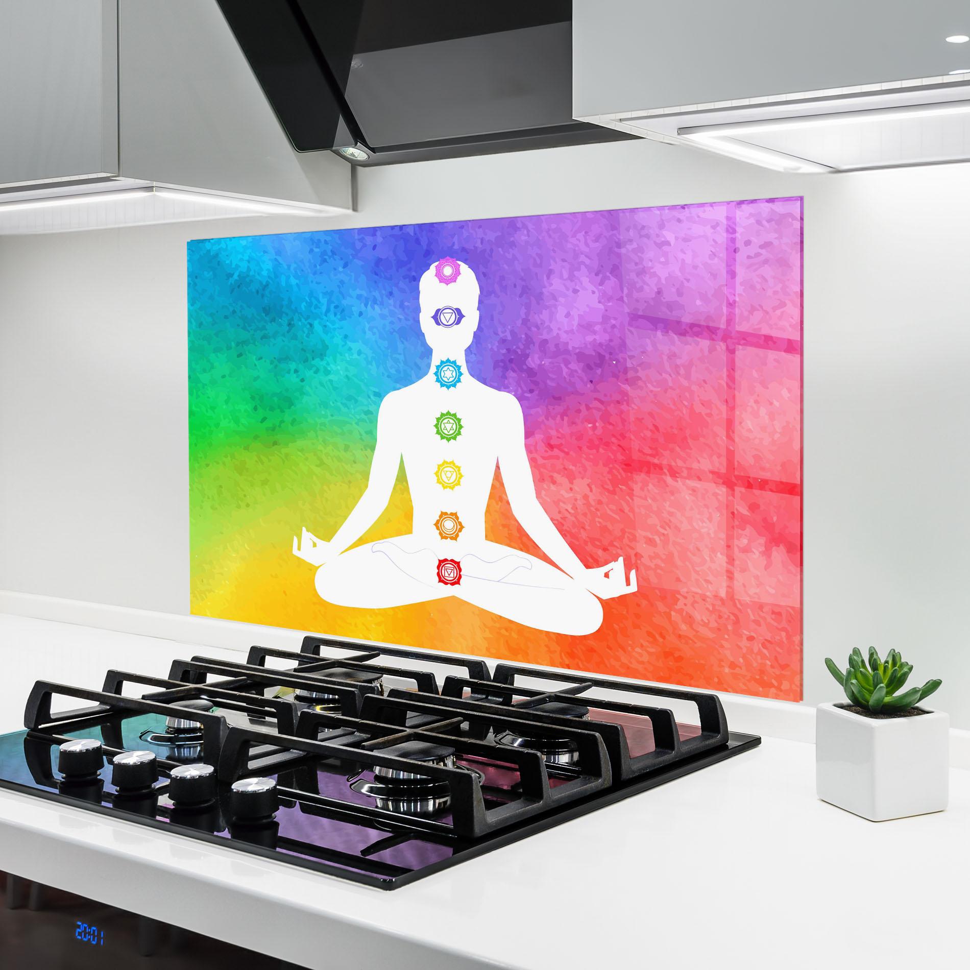 Küchenrückwand Glas Colorful Yoga Pose mockup 6
