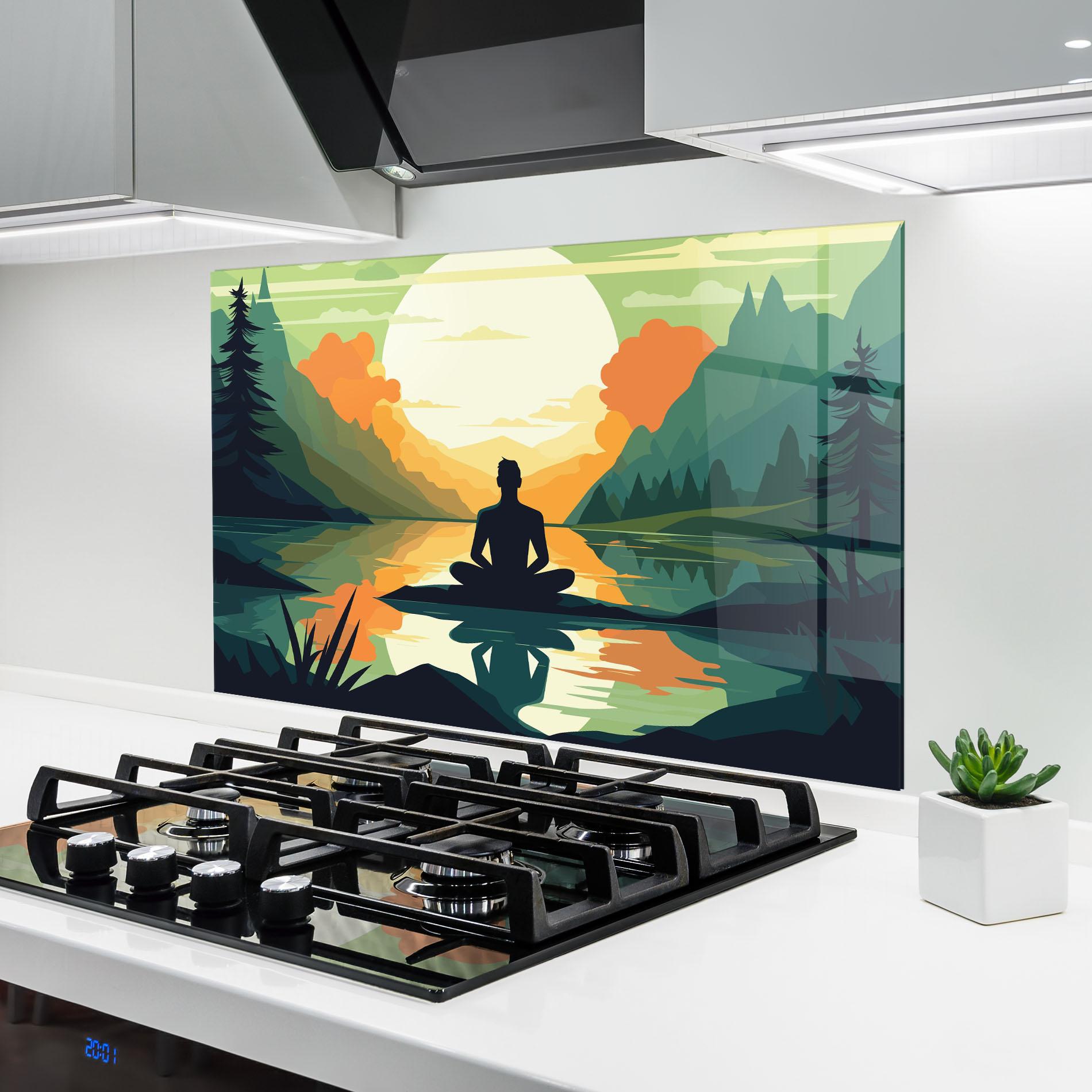 Küchenrückwand Glas Forest Yoga mockup 6