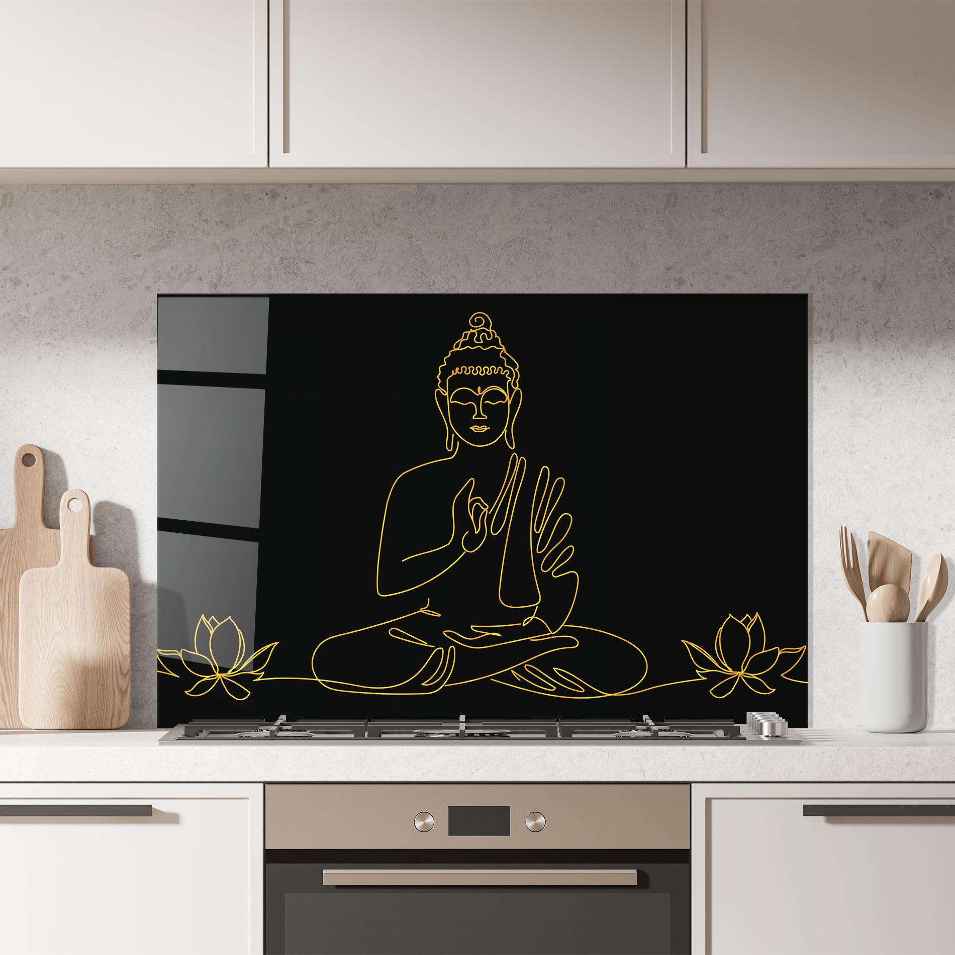 Küchenrückwand Glas Buddha Gold Line mockup 7