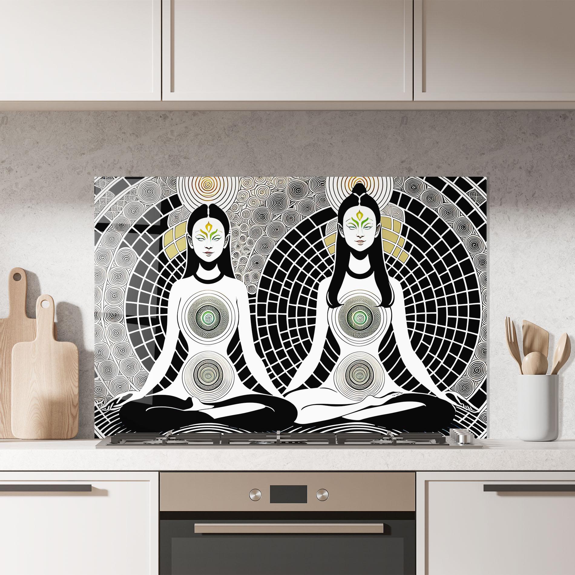 Küchenrückwand Glas Clolorful Meditation mockup 7