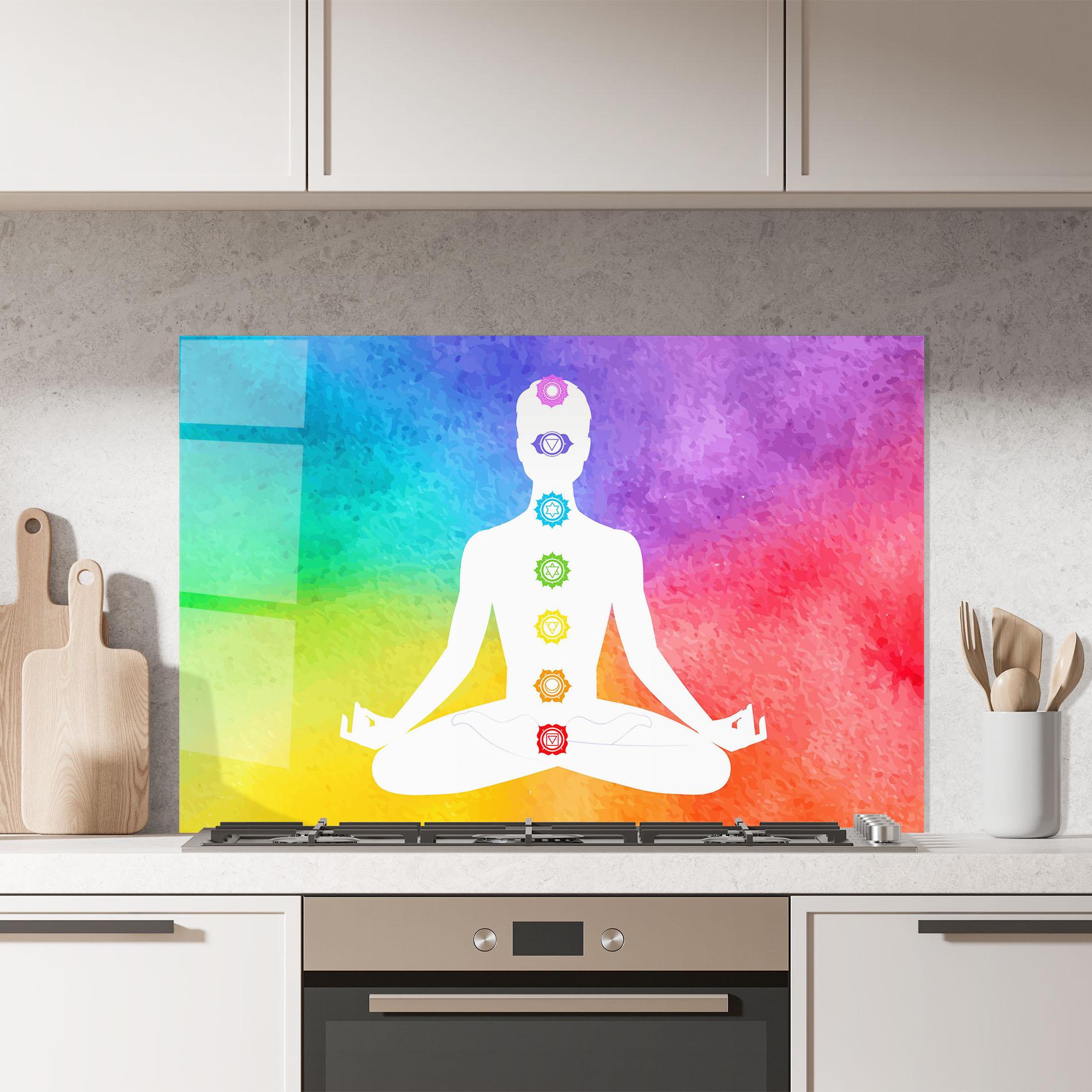 Küchenrückwand Glas Colorful Yoga Pose mockup 7