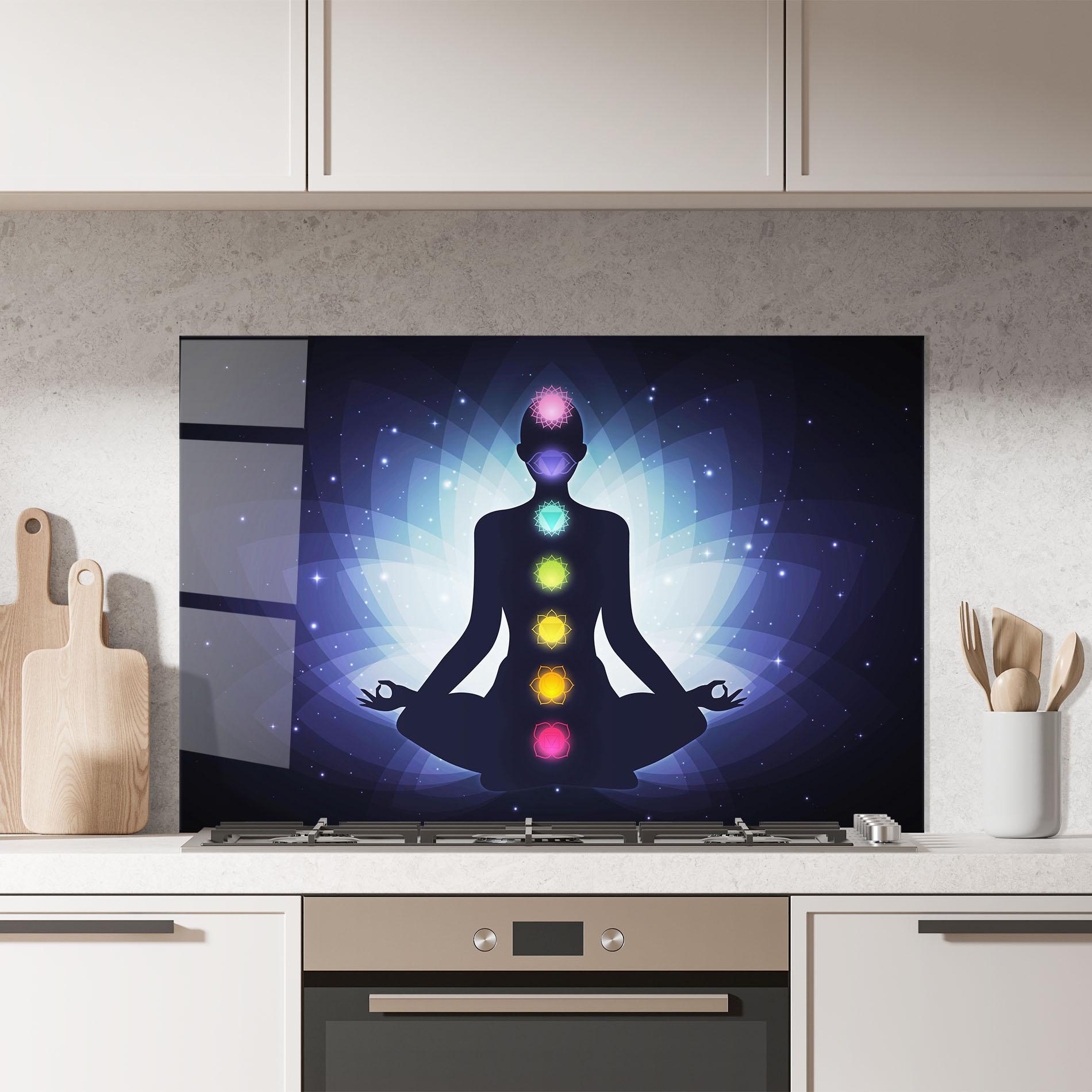 Küchenrückwand Glas Flower Meditation mockup 7