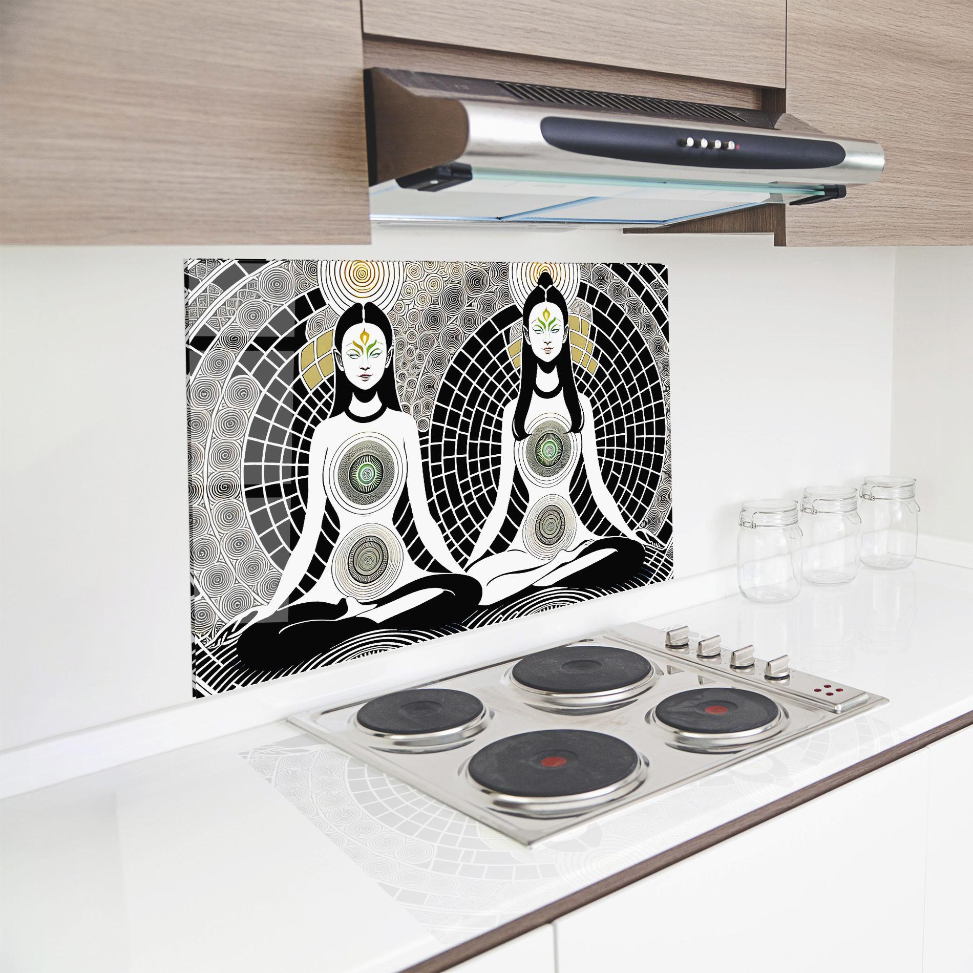 Küchenrückwand Glas Clolorful Meditation mockup 8