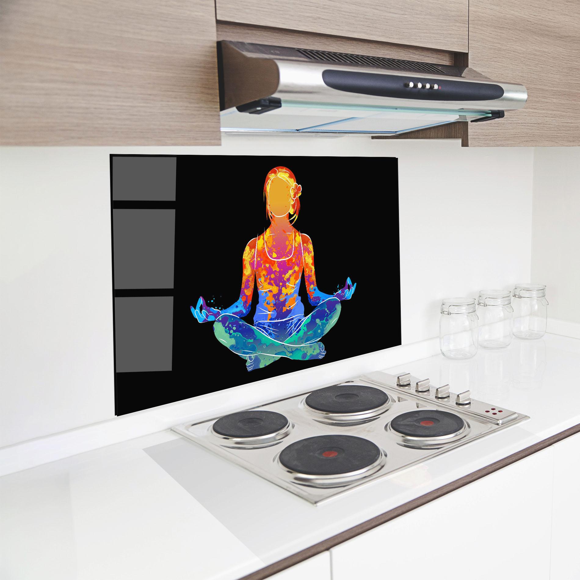 Küchenrückwand Glas Colorful Meditation mockup 8