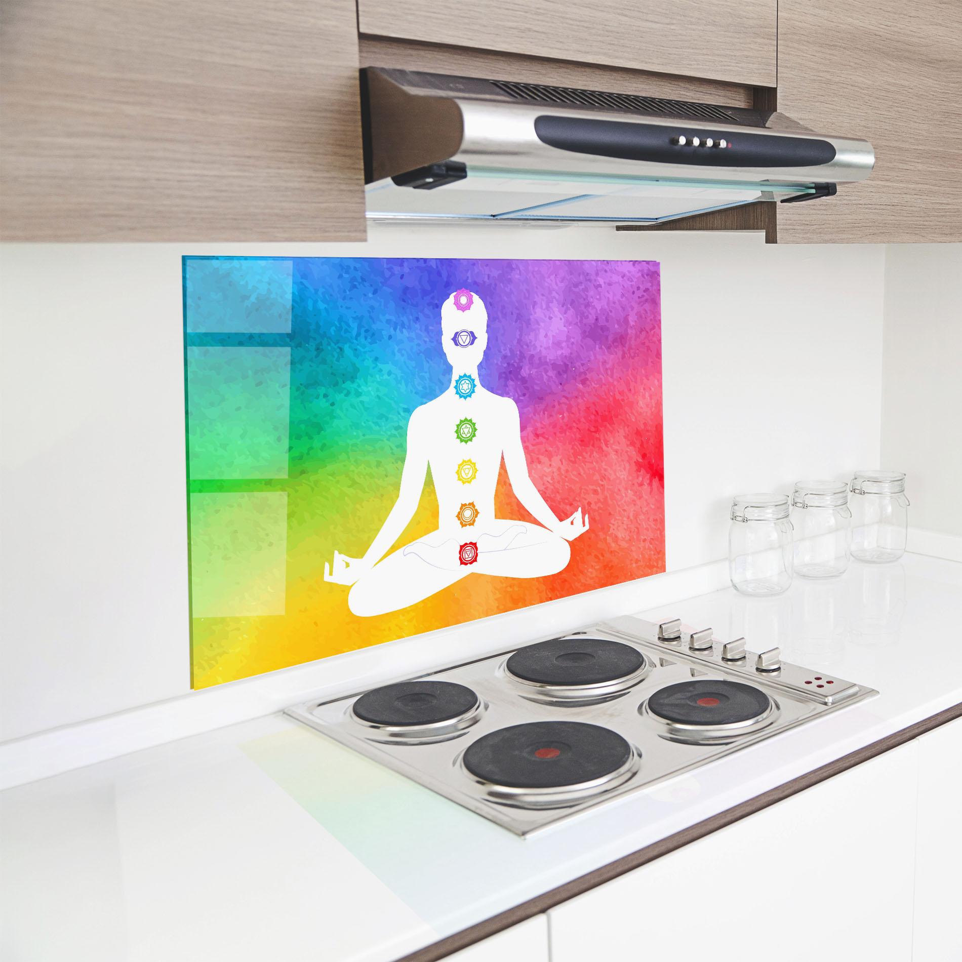 Küchenrückwand Glas Colorful Yoga Pose mockup 8