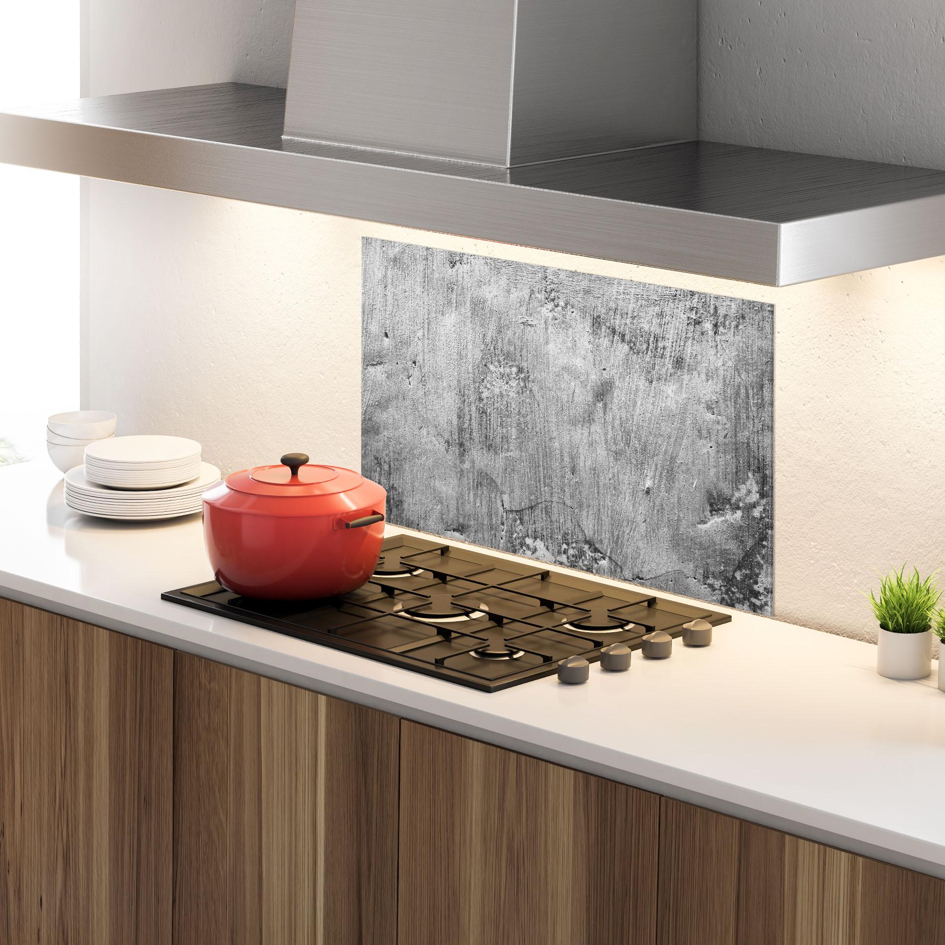 Küchenrückwand Glas Detail Cement mockup 4