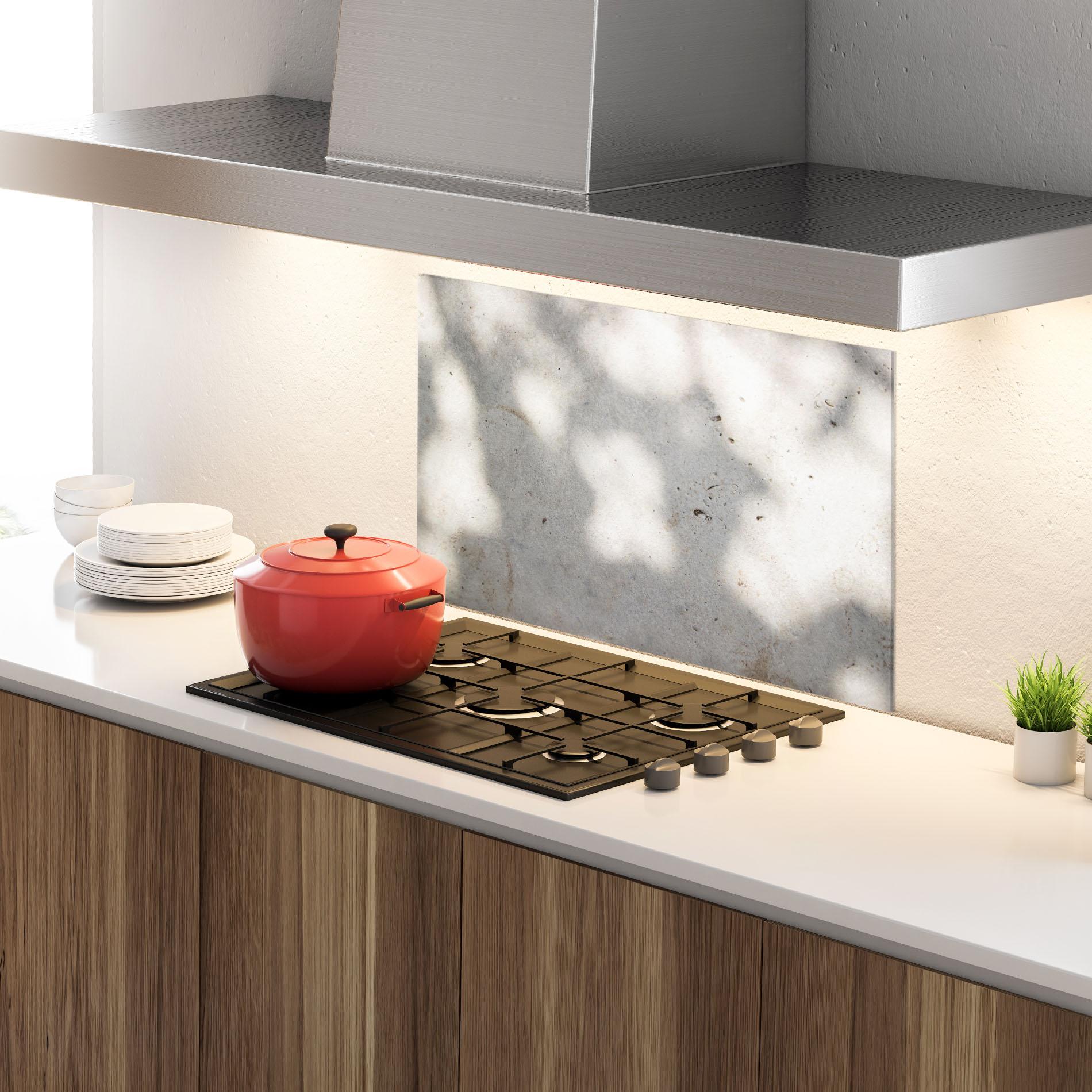 Küchenrückwand Glas Shadows On Cement mockup 4