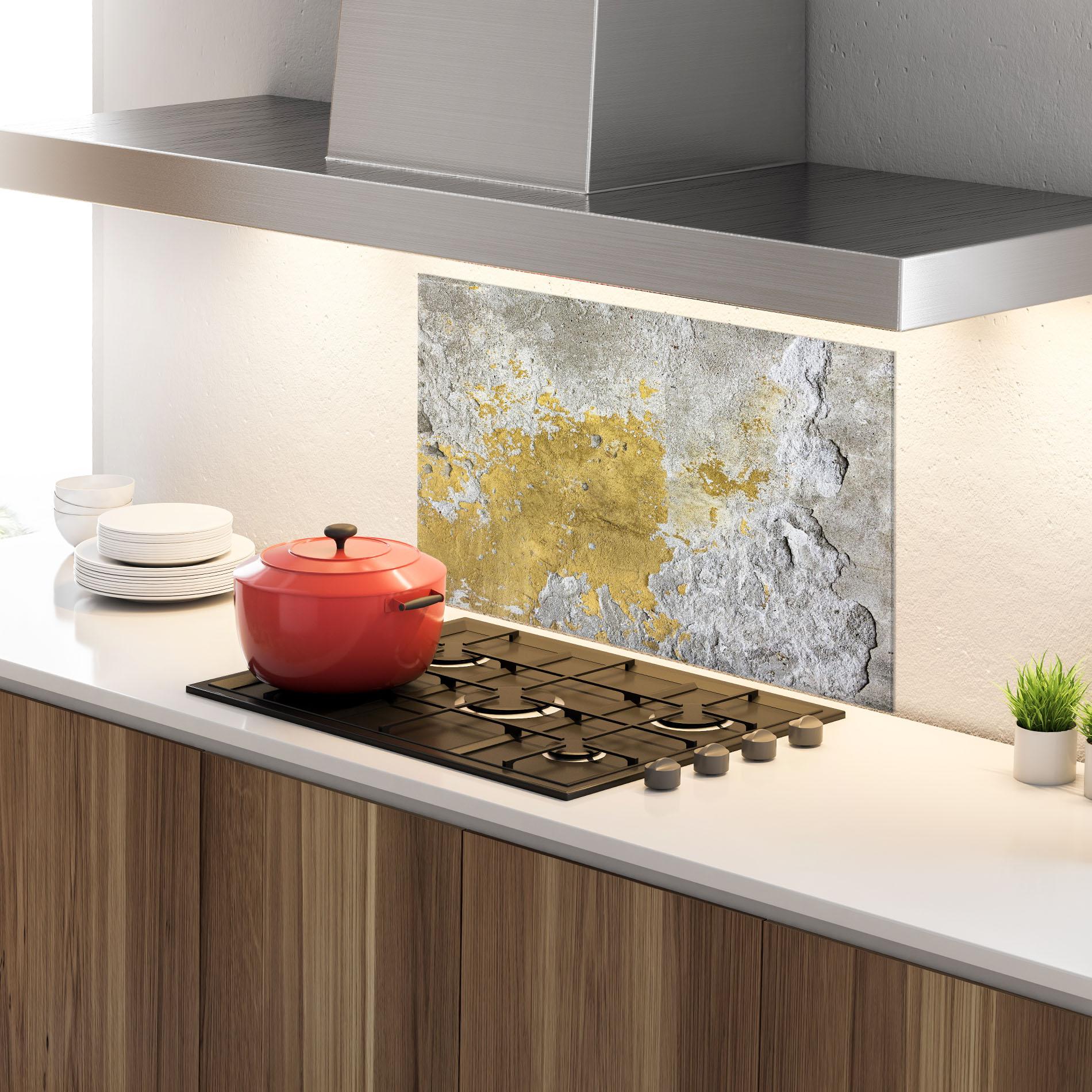 Küchenrückwand Glas Yellowish Ciment mockup 4