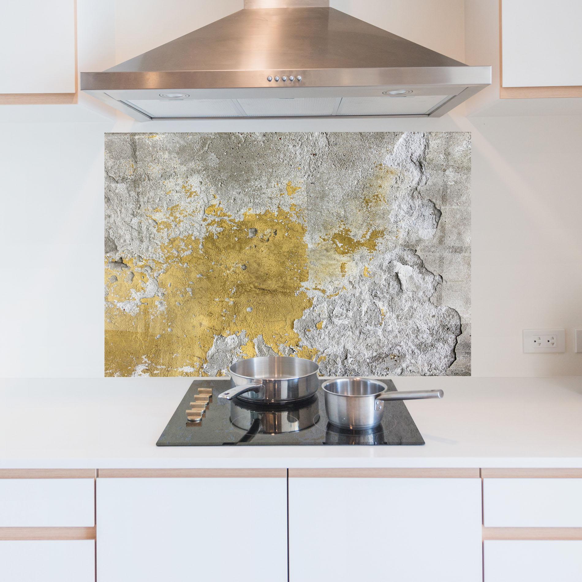 Küchenrückwand Glas Yellowish Ciment mockup 5