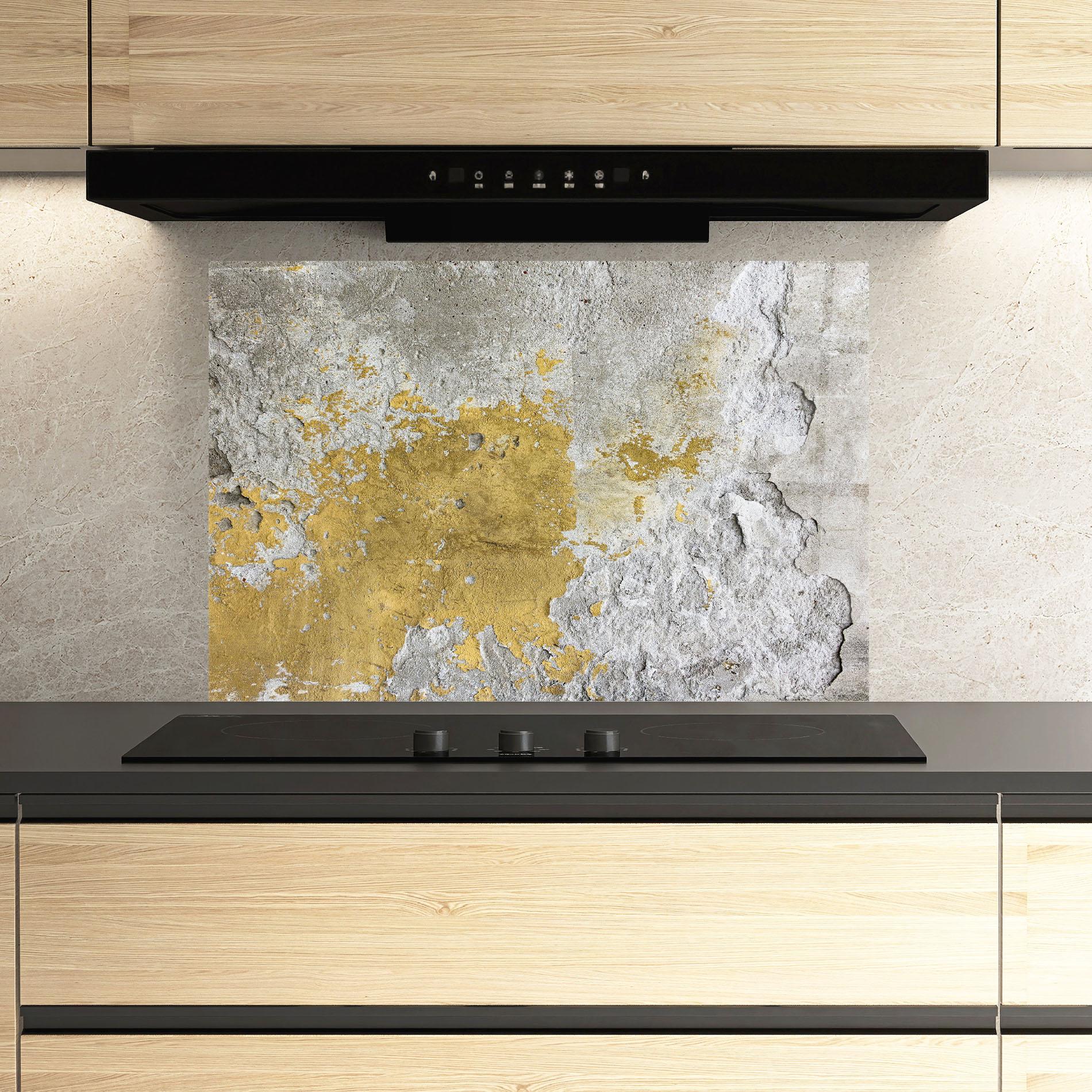 Küchenrückwand Glas Yellowish Ciment mockup 3