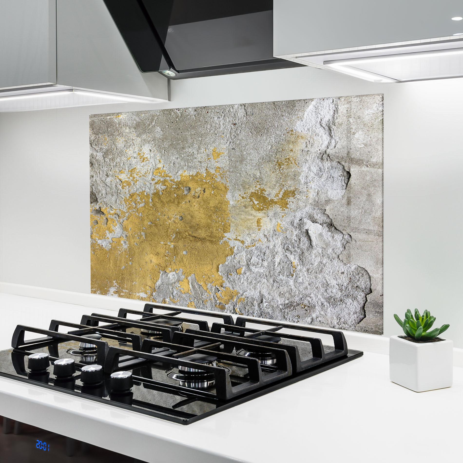 Küchenrückwand Glas Yellowish Ciment mockup 6