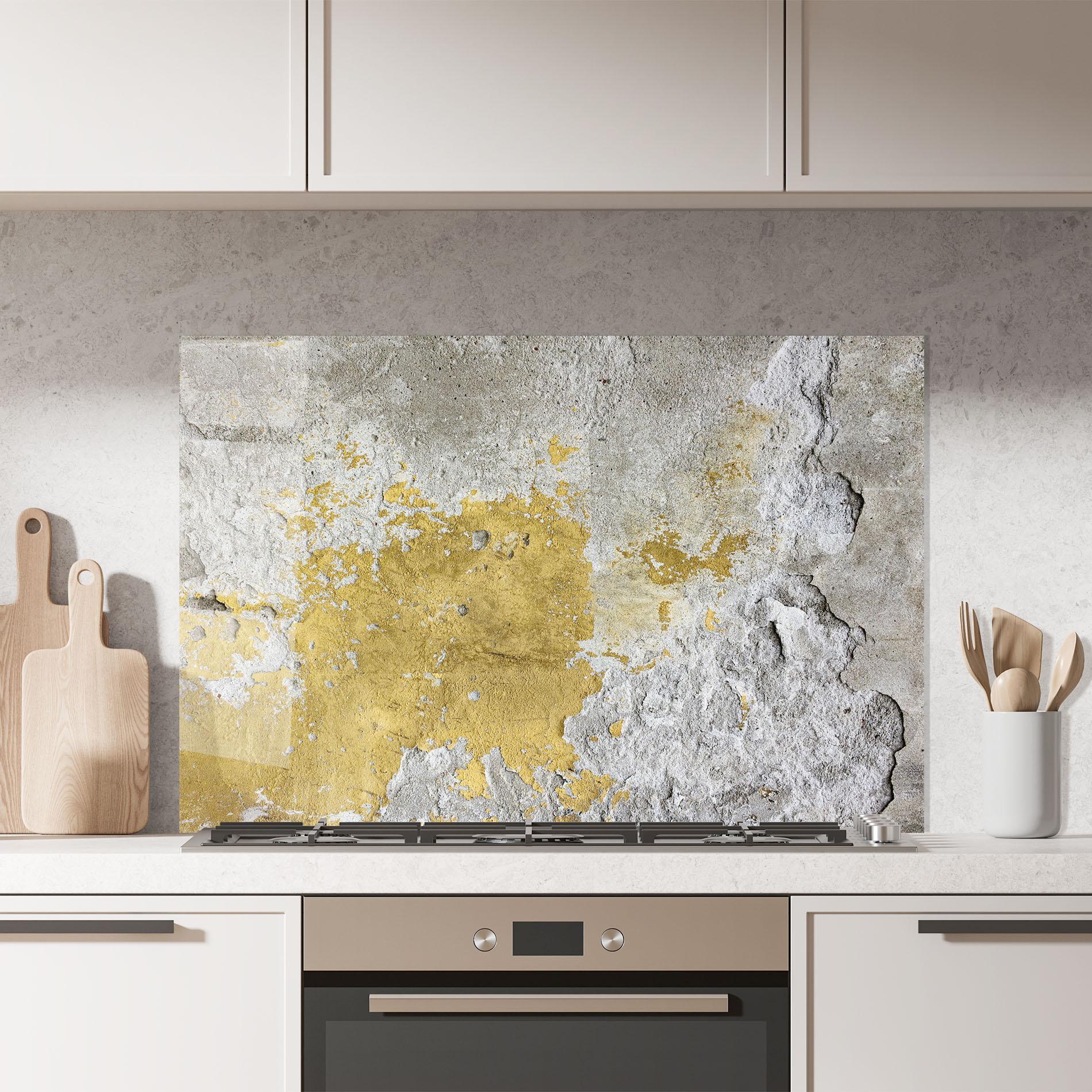 Küchenrückwand Glas Yellowish Ciment mockup 7