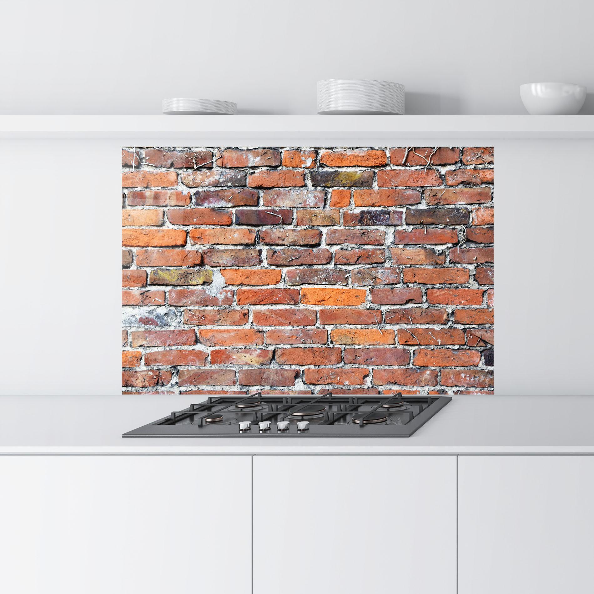 Küchenrückwand Glas Aged Bricks mockup 9