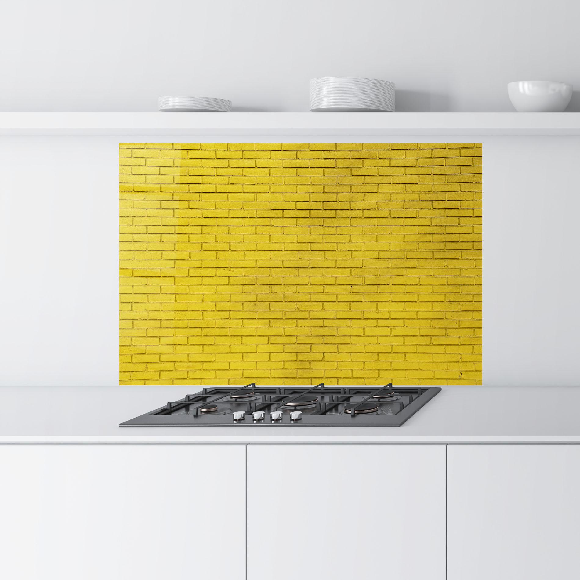 Küchenrückwand Glas Yellowish Bricks mockup 9