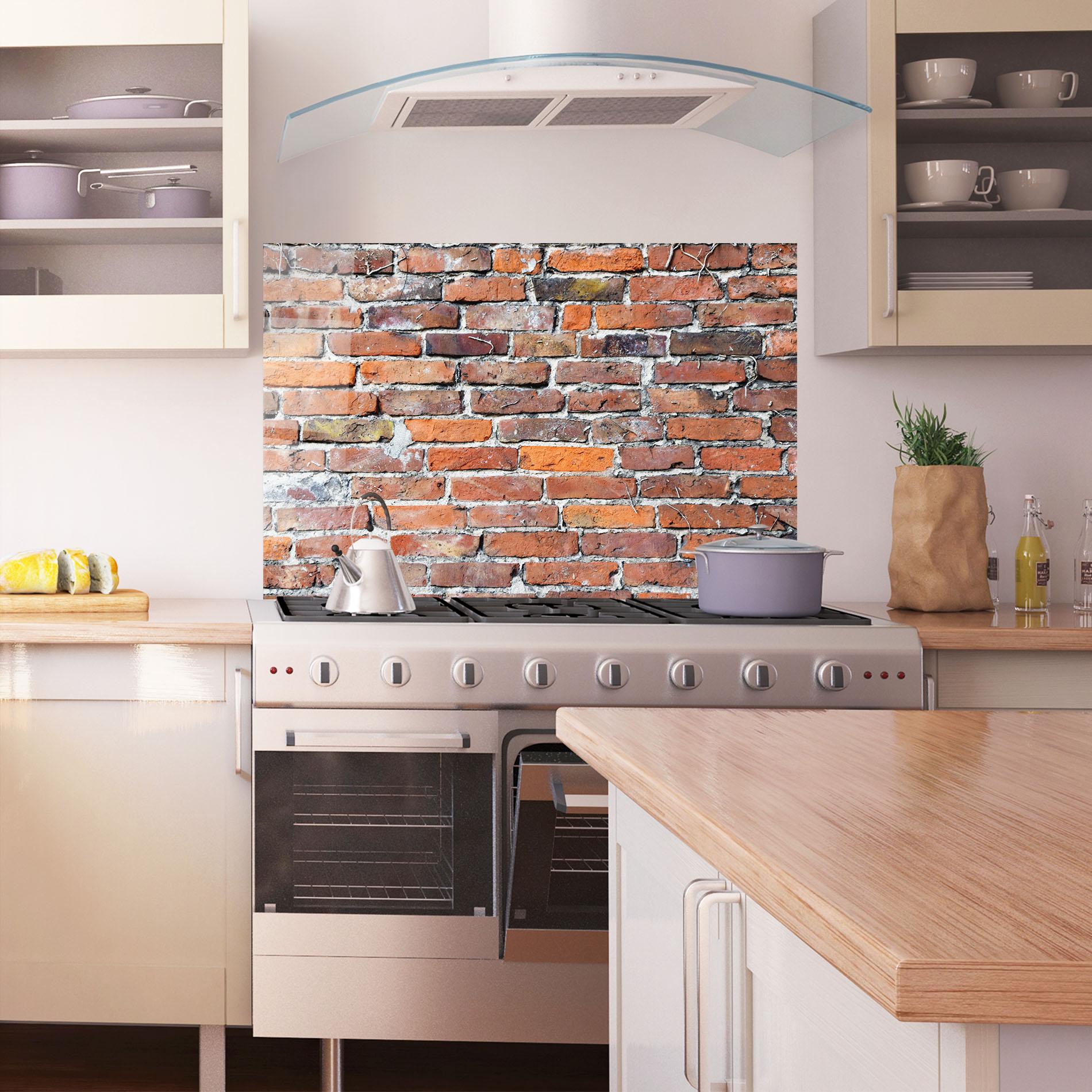Küchenrückwand Glas Aged Bricks mockup 1
