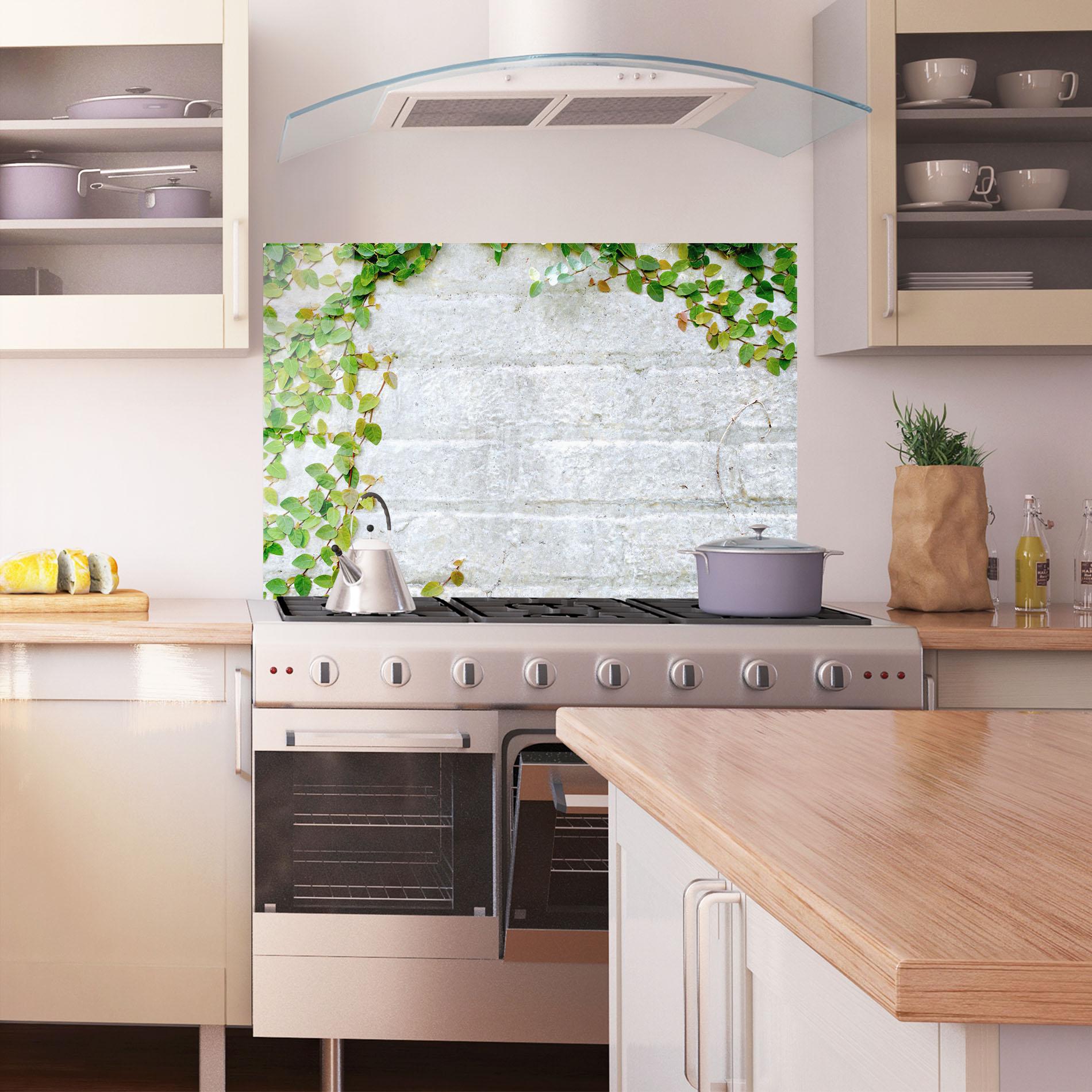 Küchenrückwand Glas Bricks With Leaves mockup 1