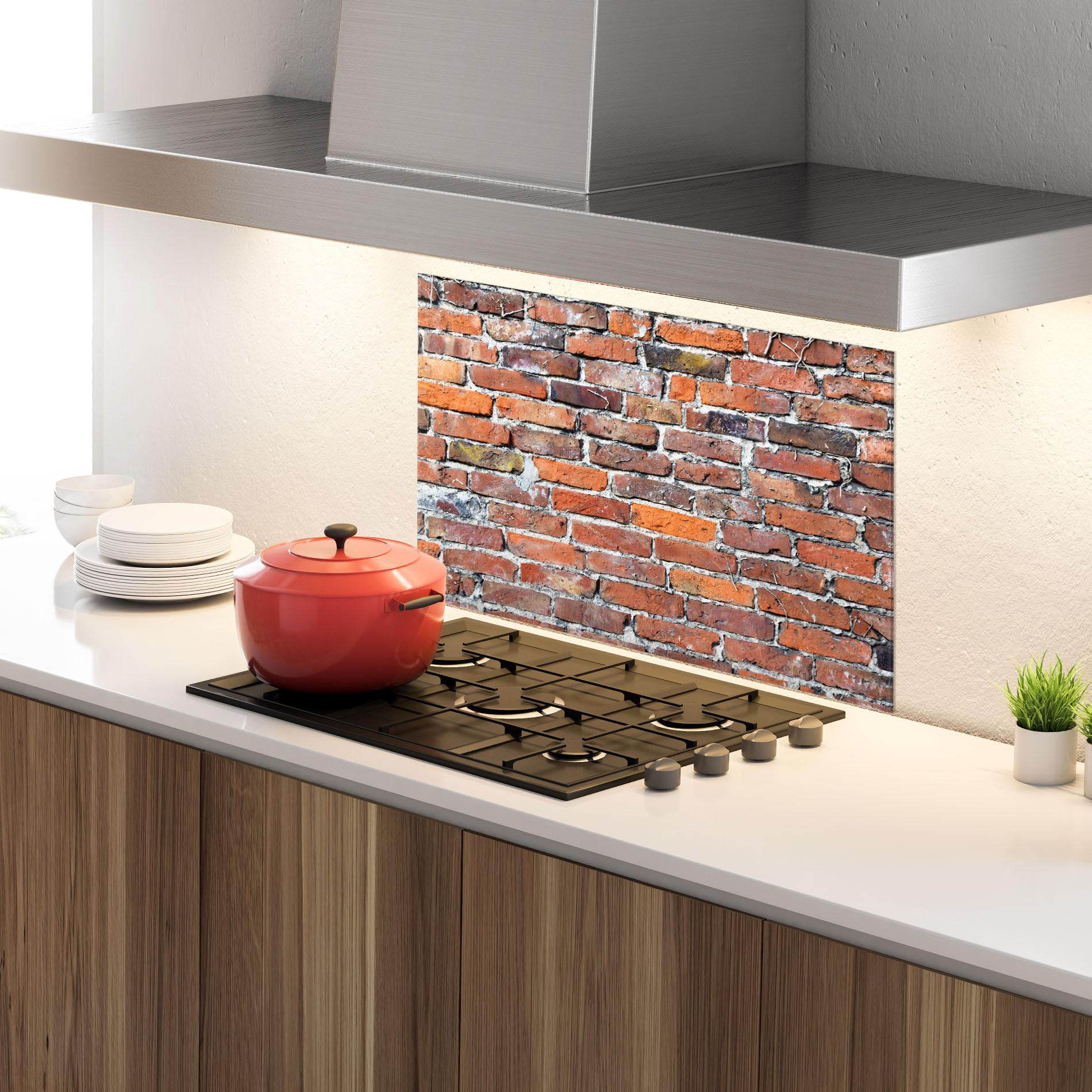 Küchenrückwand Glas Aged Bricks mockup 4