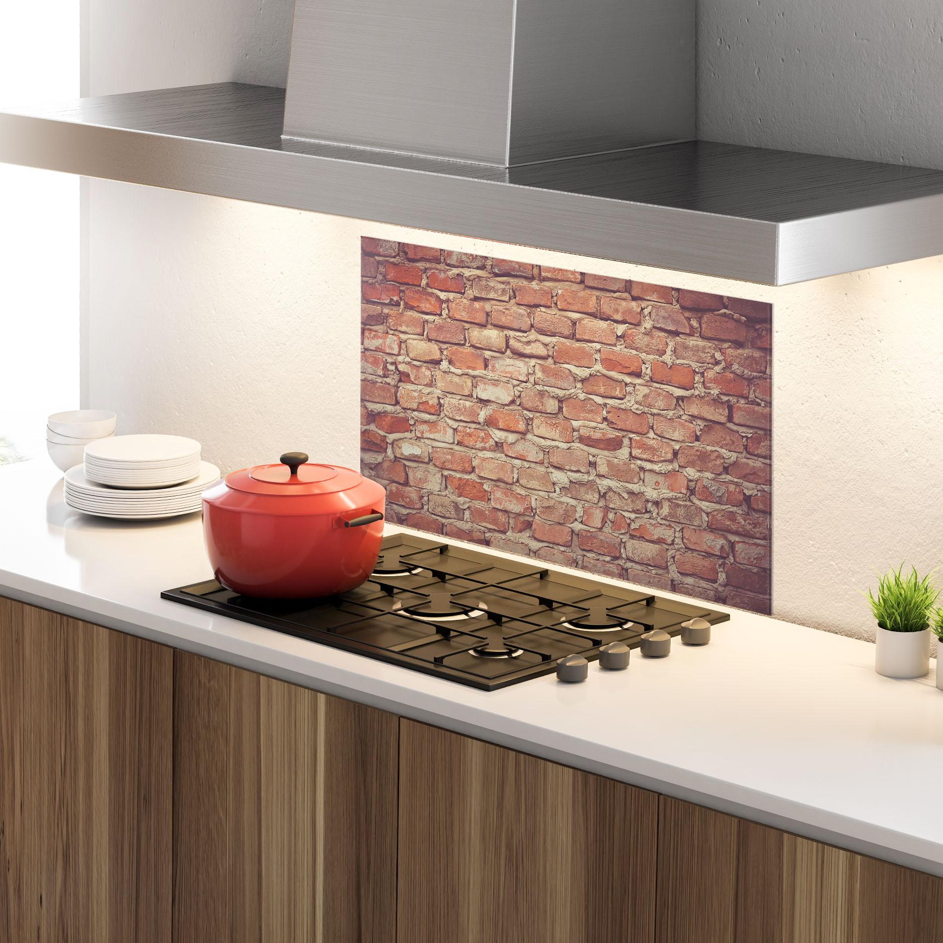 Küchenrückwand Glas Bricks With Cement mockup 4