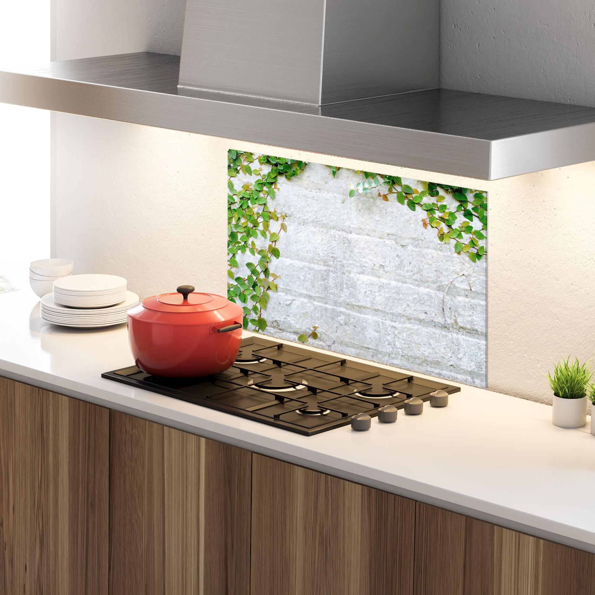 Küchenrückwand Glas Bricks With Leaves mockup 4