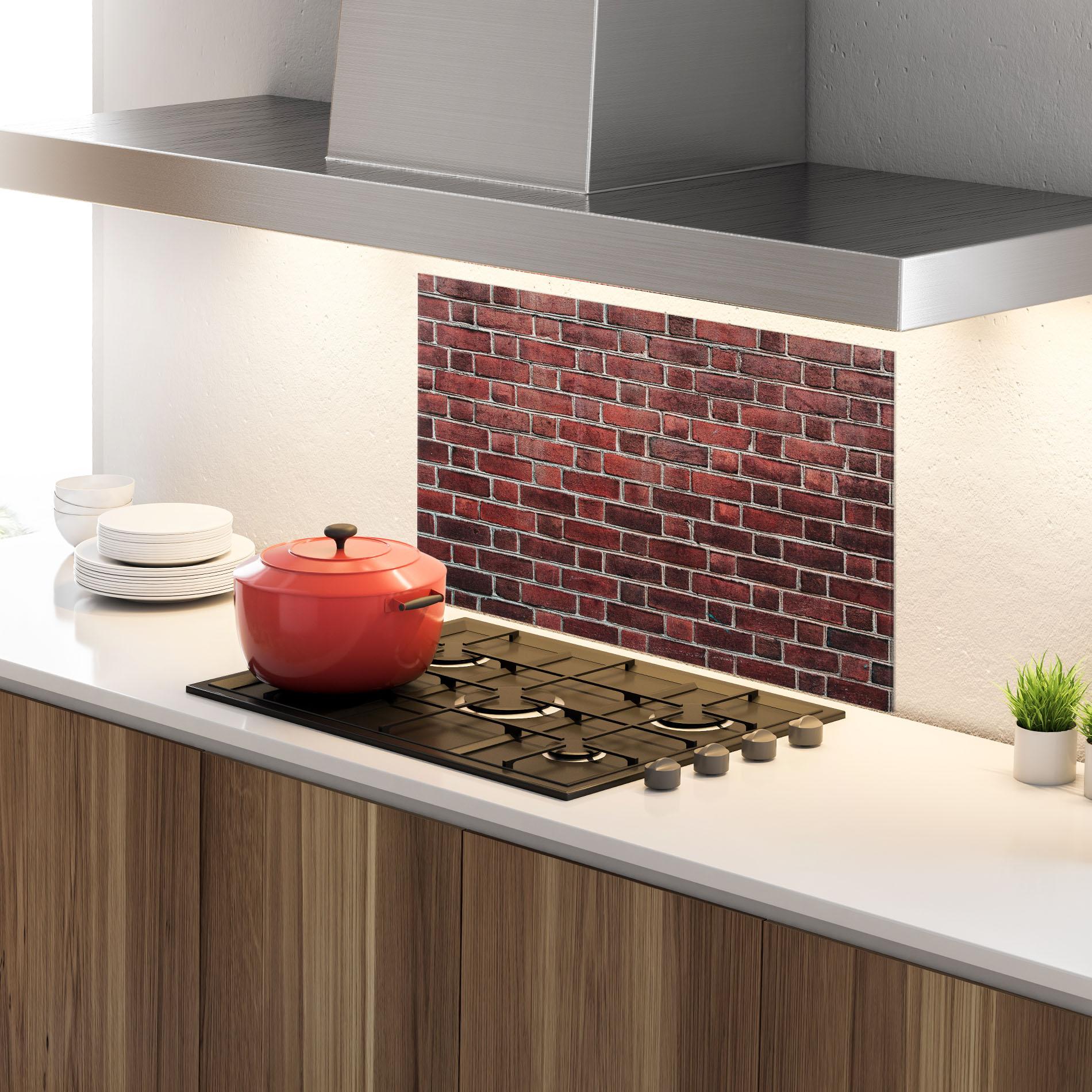 Küchenrückwand Glas Burgundy Bricks mockup 4