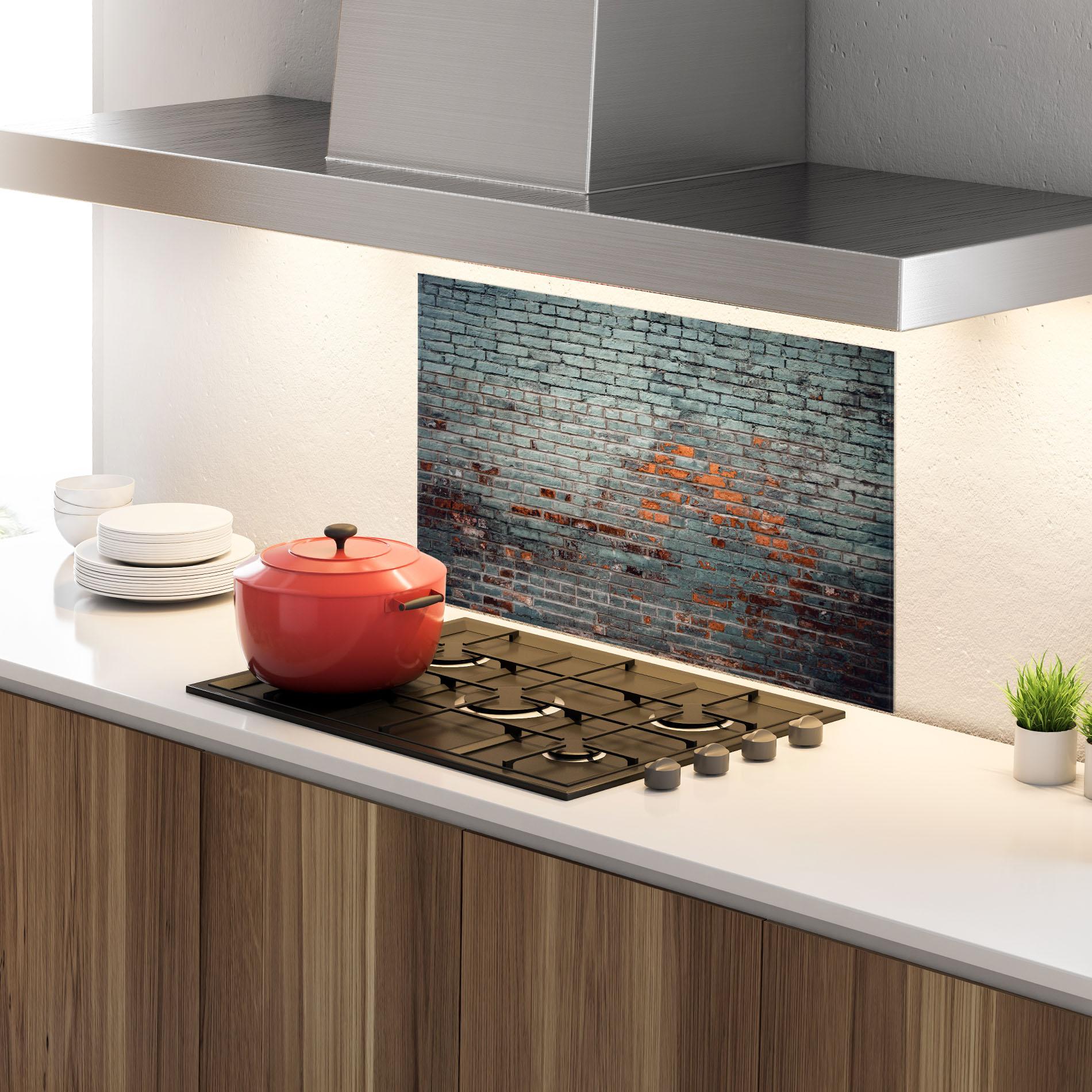 Küchenrückwand Glas Colorful Bircks mockup 4