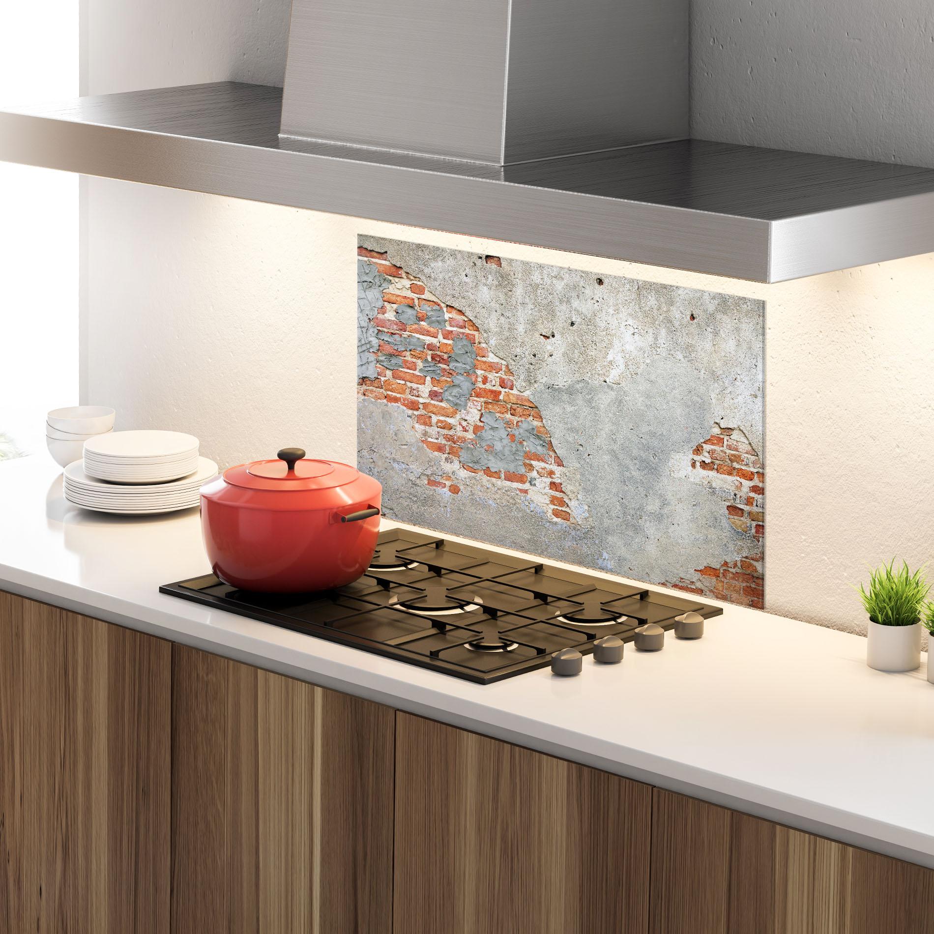 Küchenrückwand Glas Vintage Old Bricks 2 mockup 4