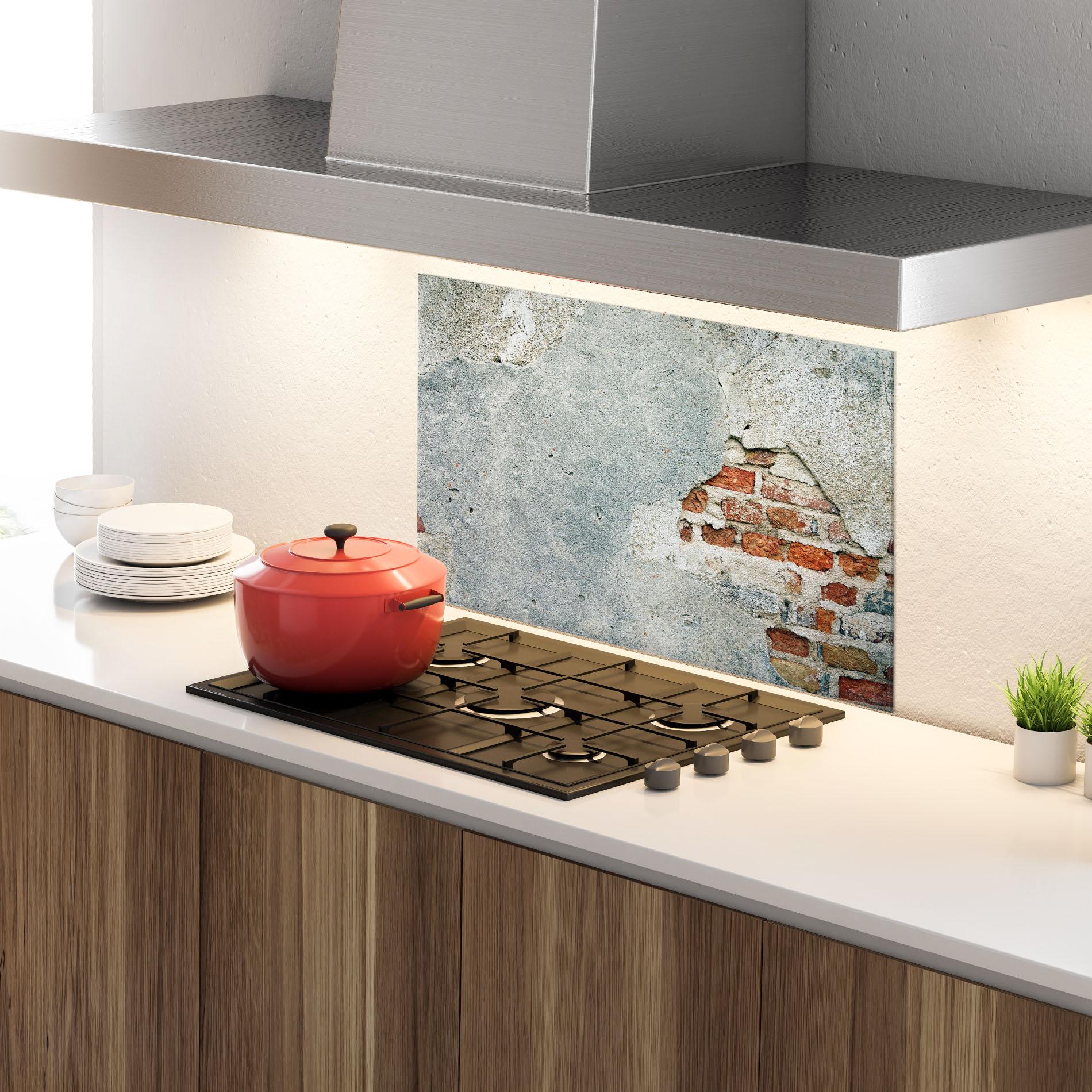 Küchenrückwand Glas Vintage Old Bricks mockup 4