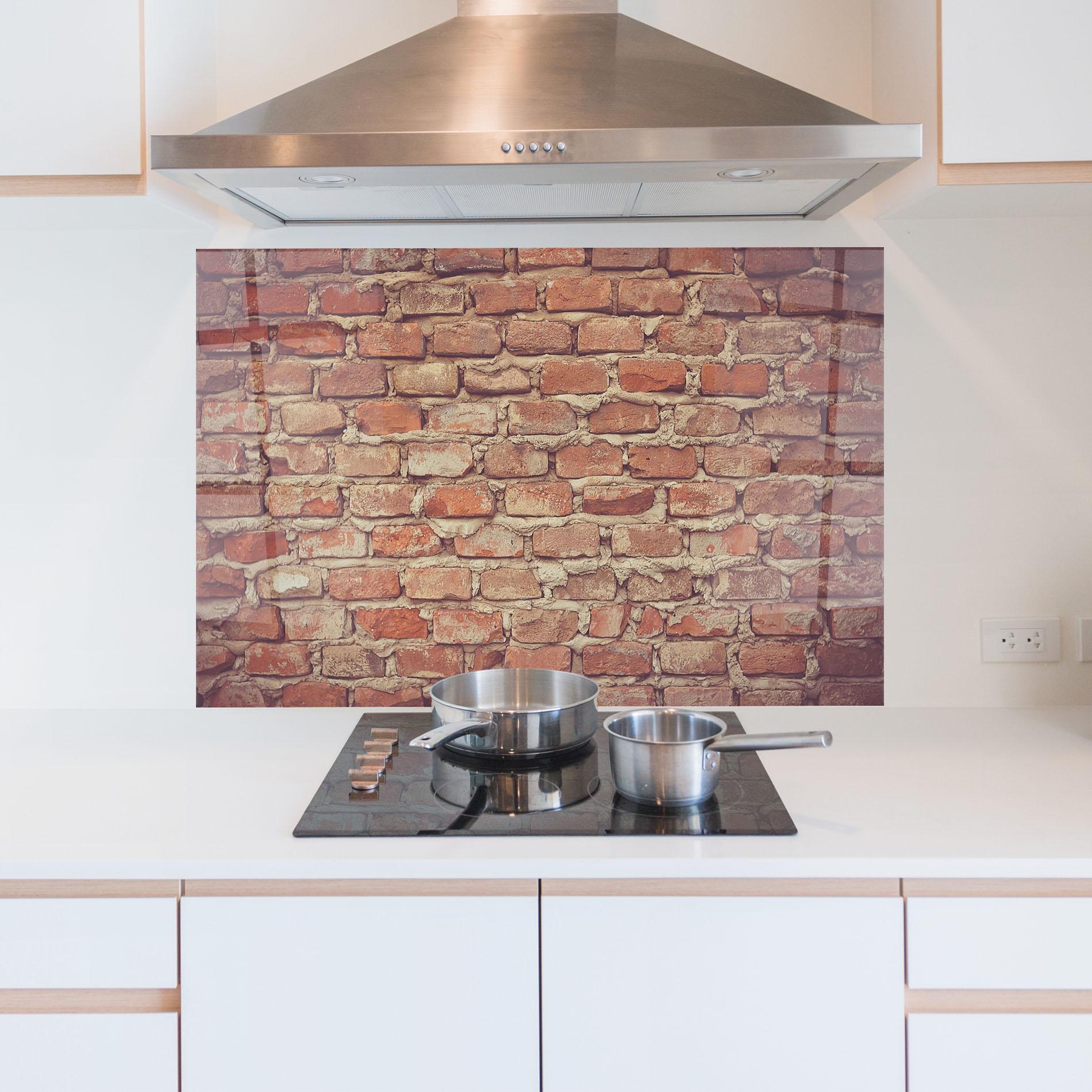 Küchenrückwand Glas Bricks With Cement mockup 5