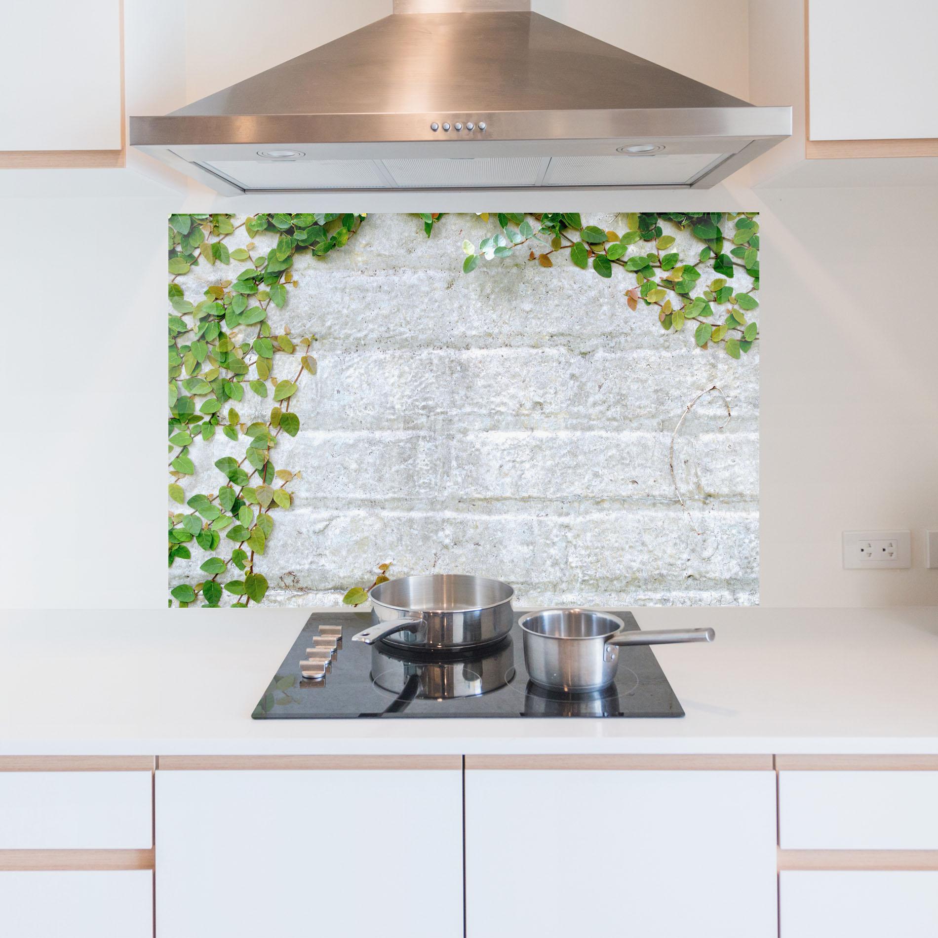 Küchenrückwand Glas Bricks With Leaves mockup 5