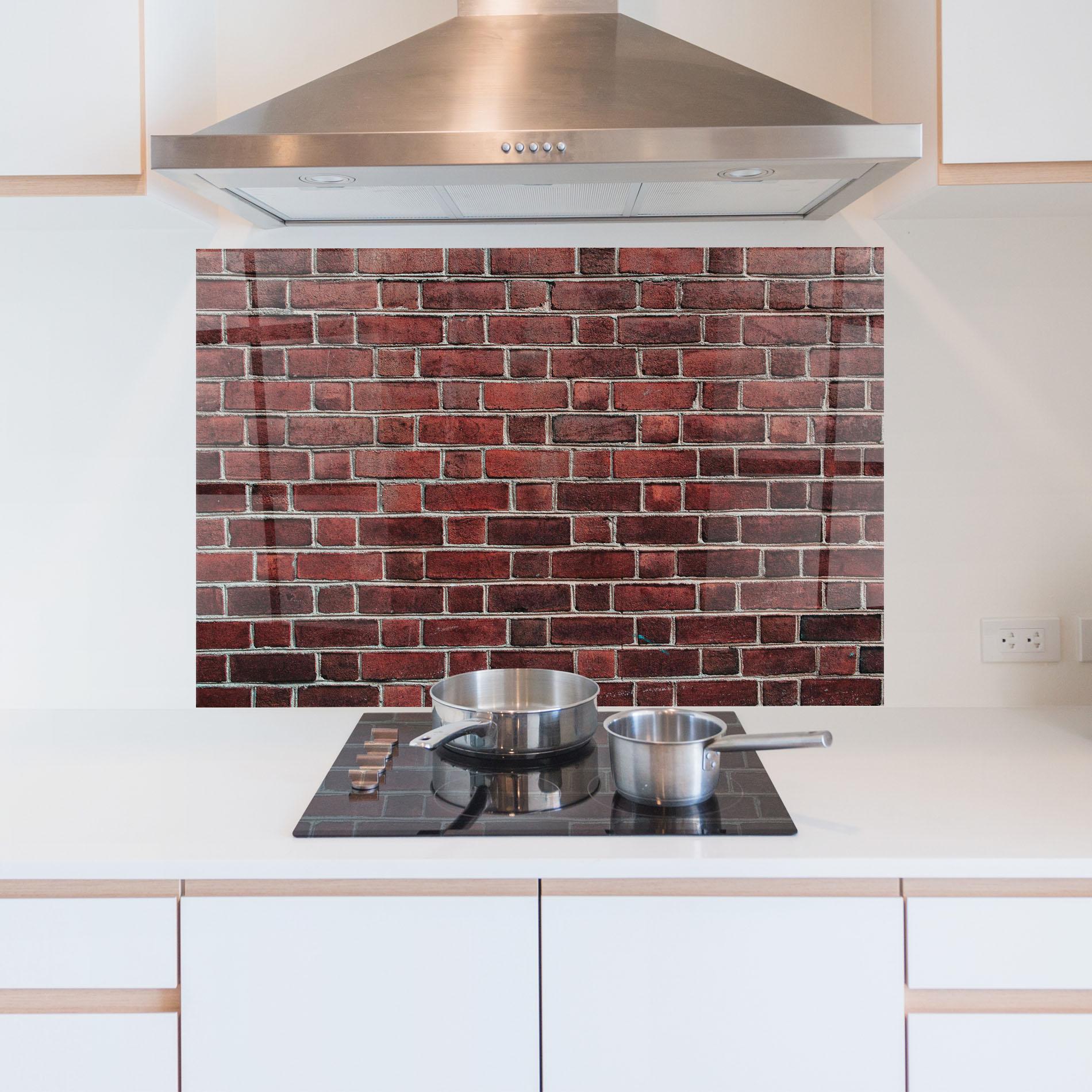 Küchenrückwand Glas Burgundy Bricks mockup 5