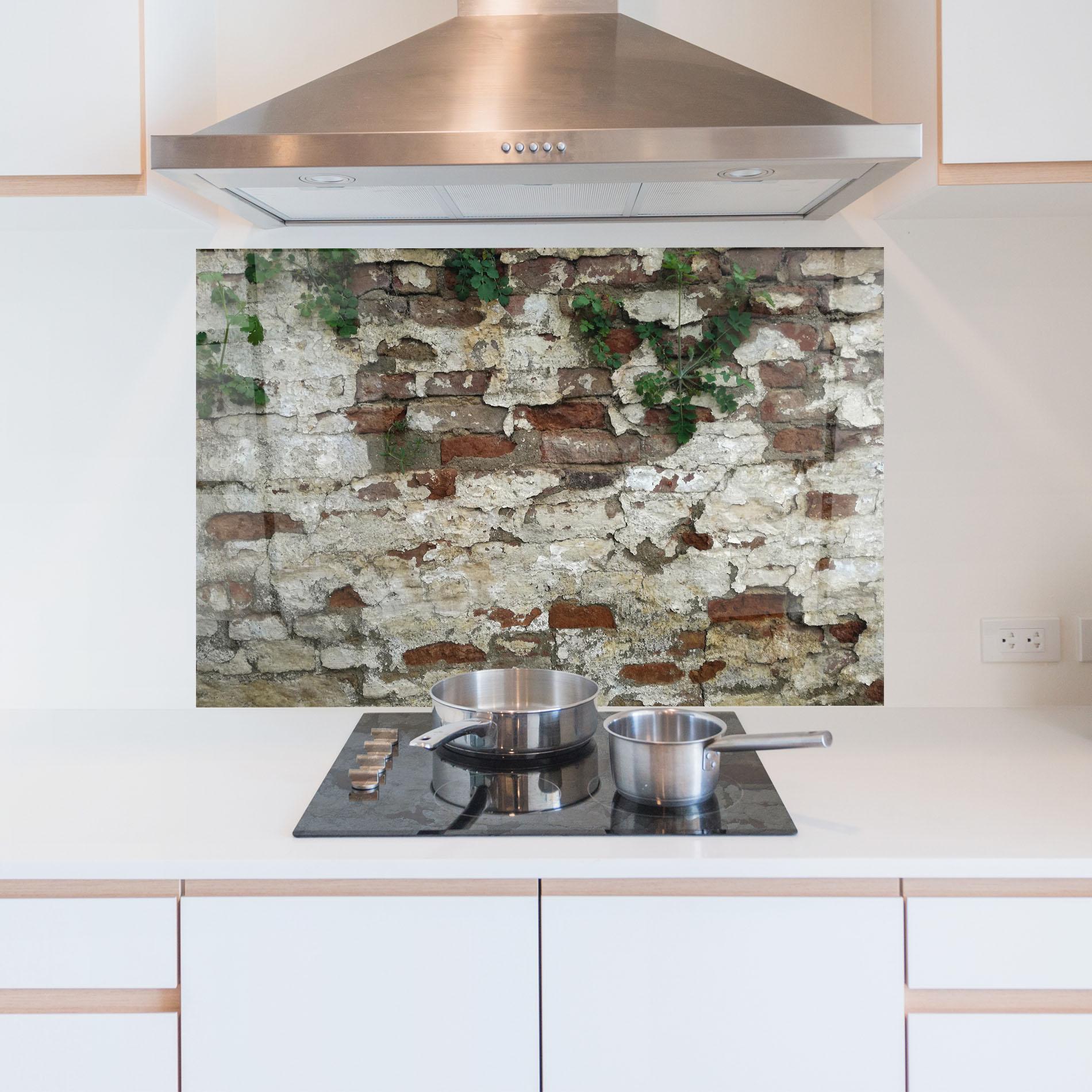 Küchenrückwand Glas Shabby Bricks mockup 5
